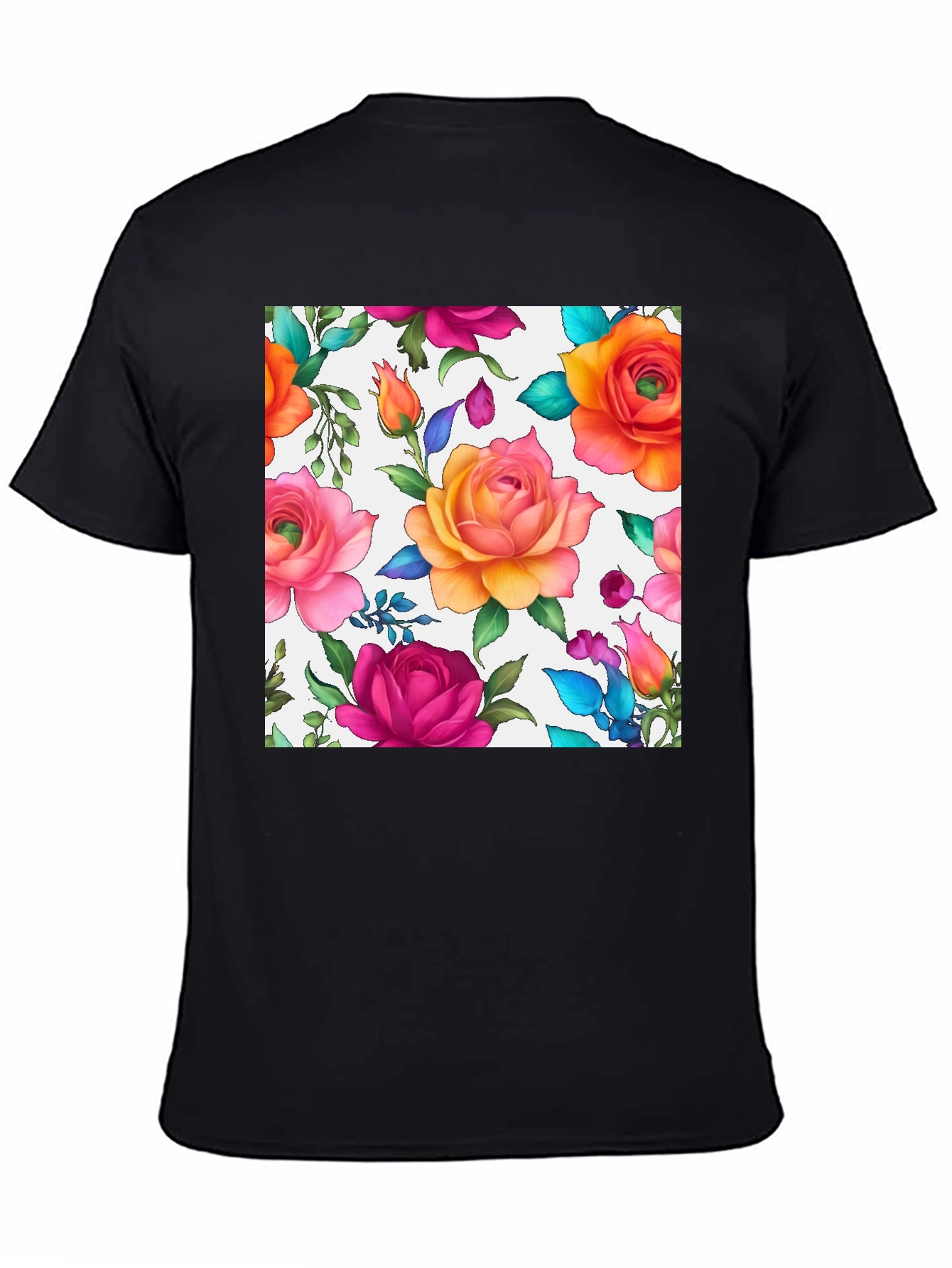 Floral Rose Print Black T-Shirt