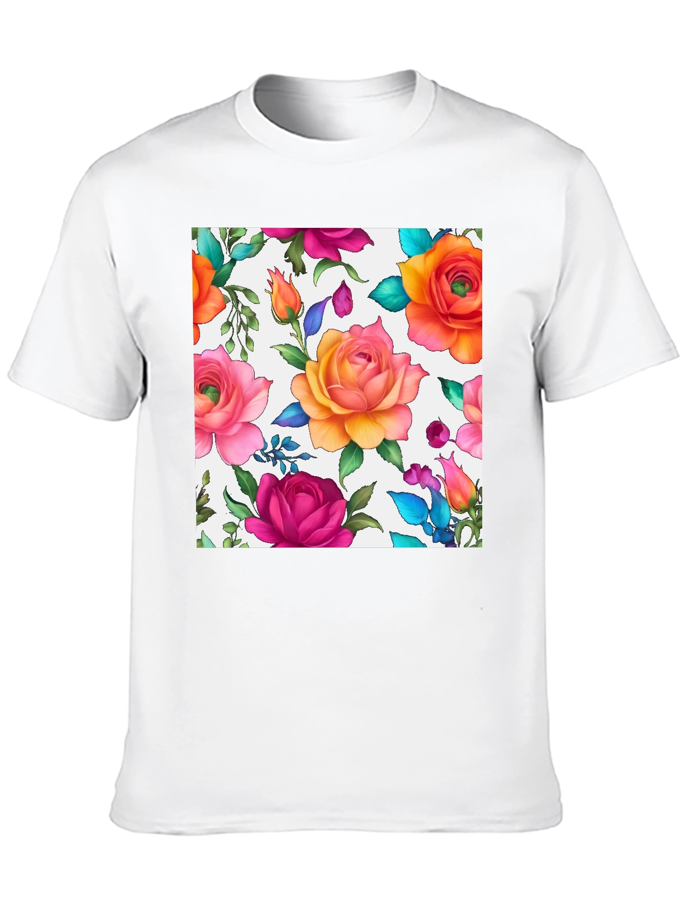 Floral Rose Print Black T-Shirt