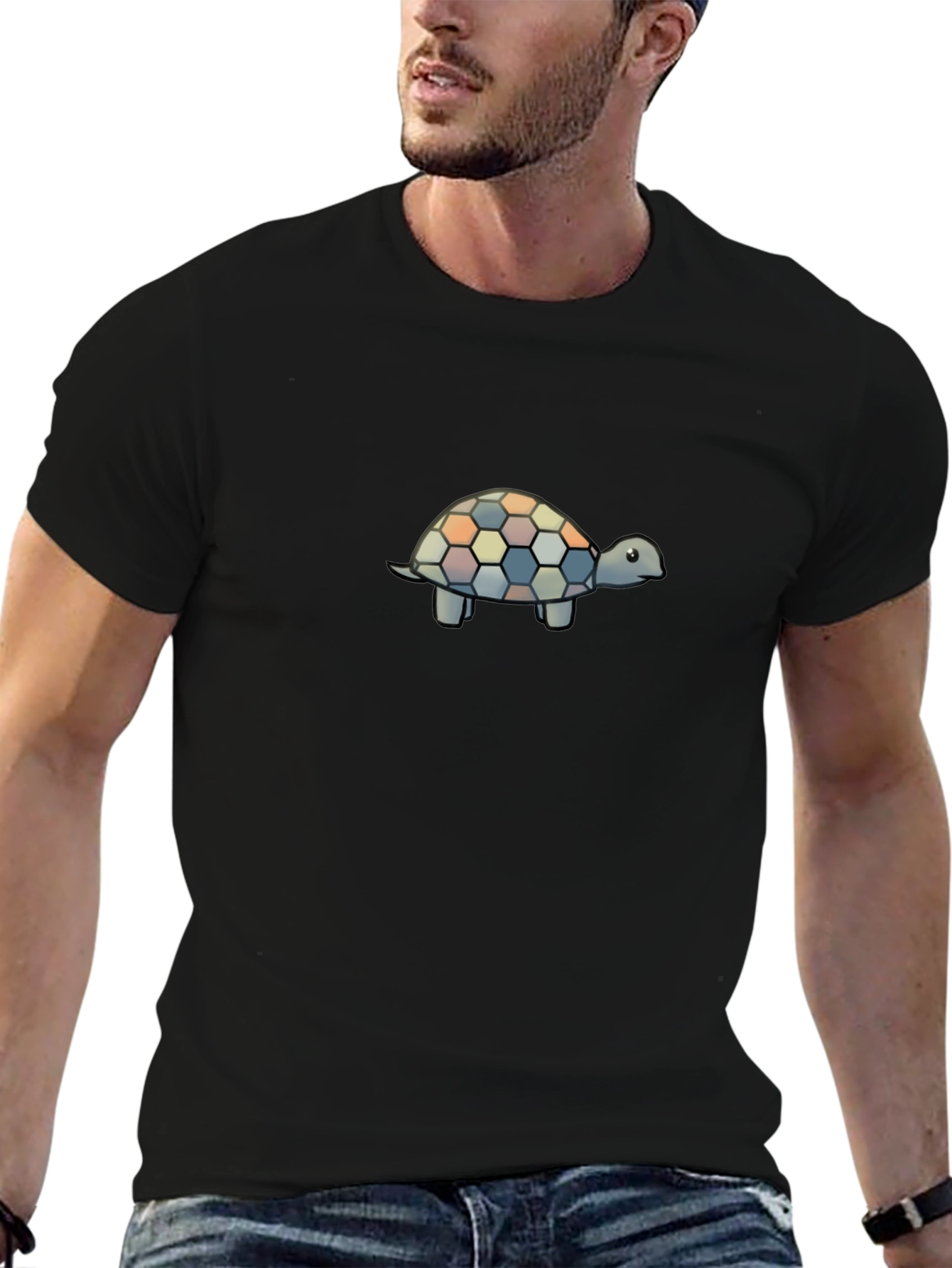 Turtle Patterned Mens Black T-Shirt