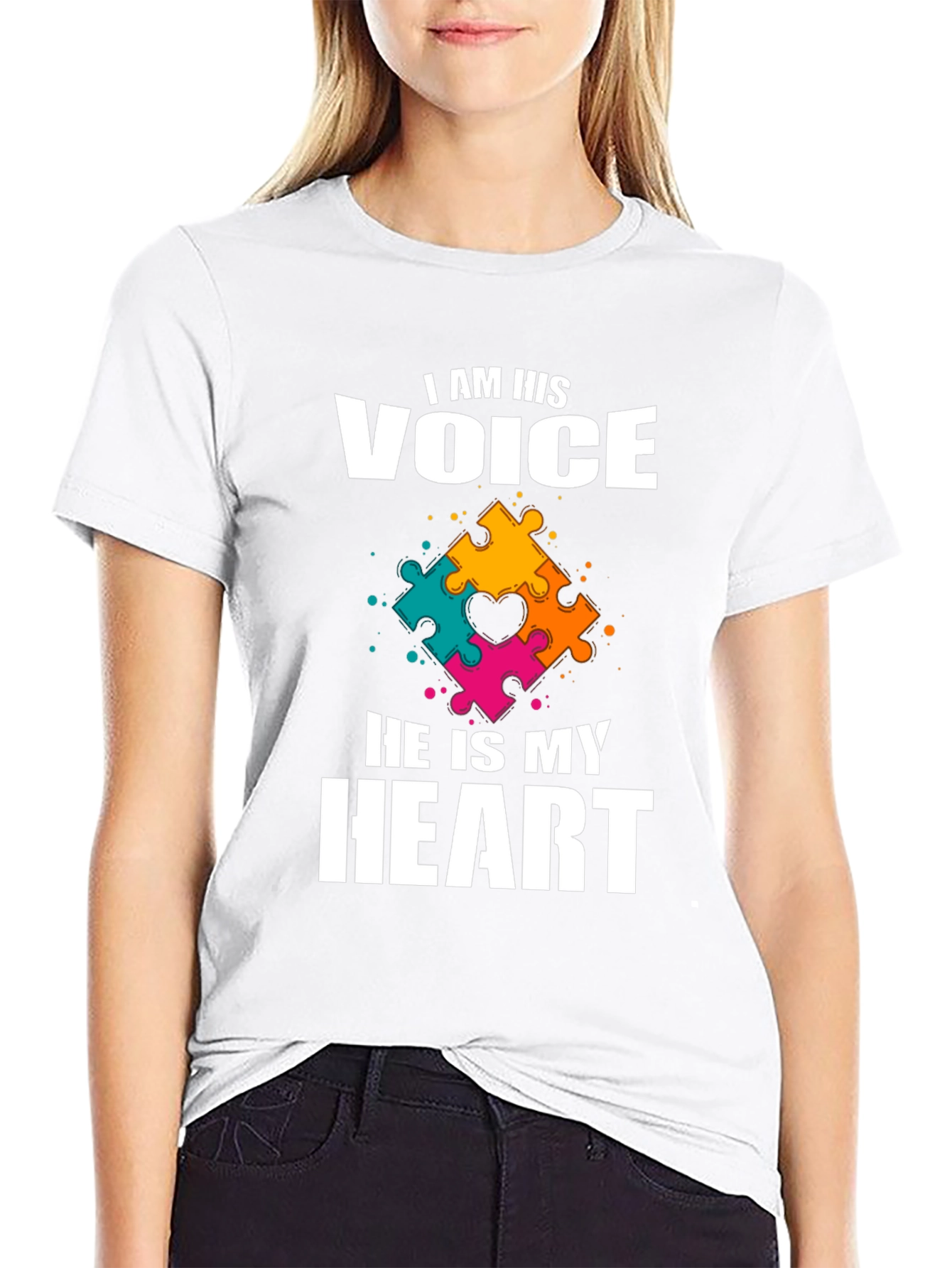 Autism Awareness T-Shirt: Voice and Heart Puzzle Piece Design