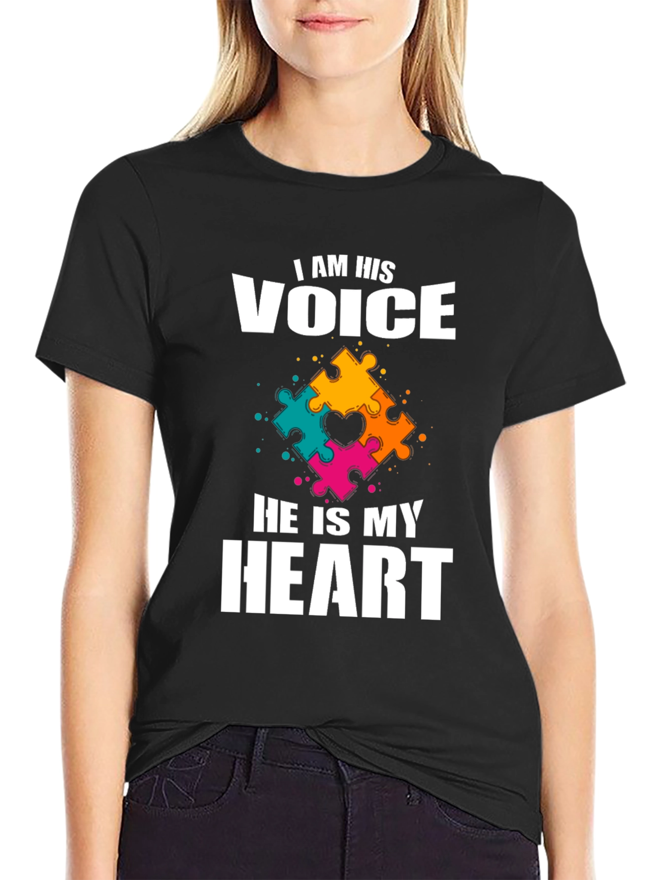 Autism Awareness T-Shirt: Voice and Heart Puzzle Piece Design