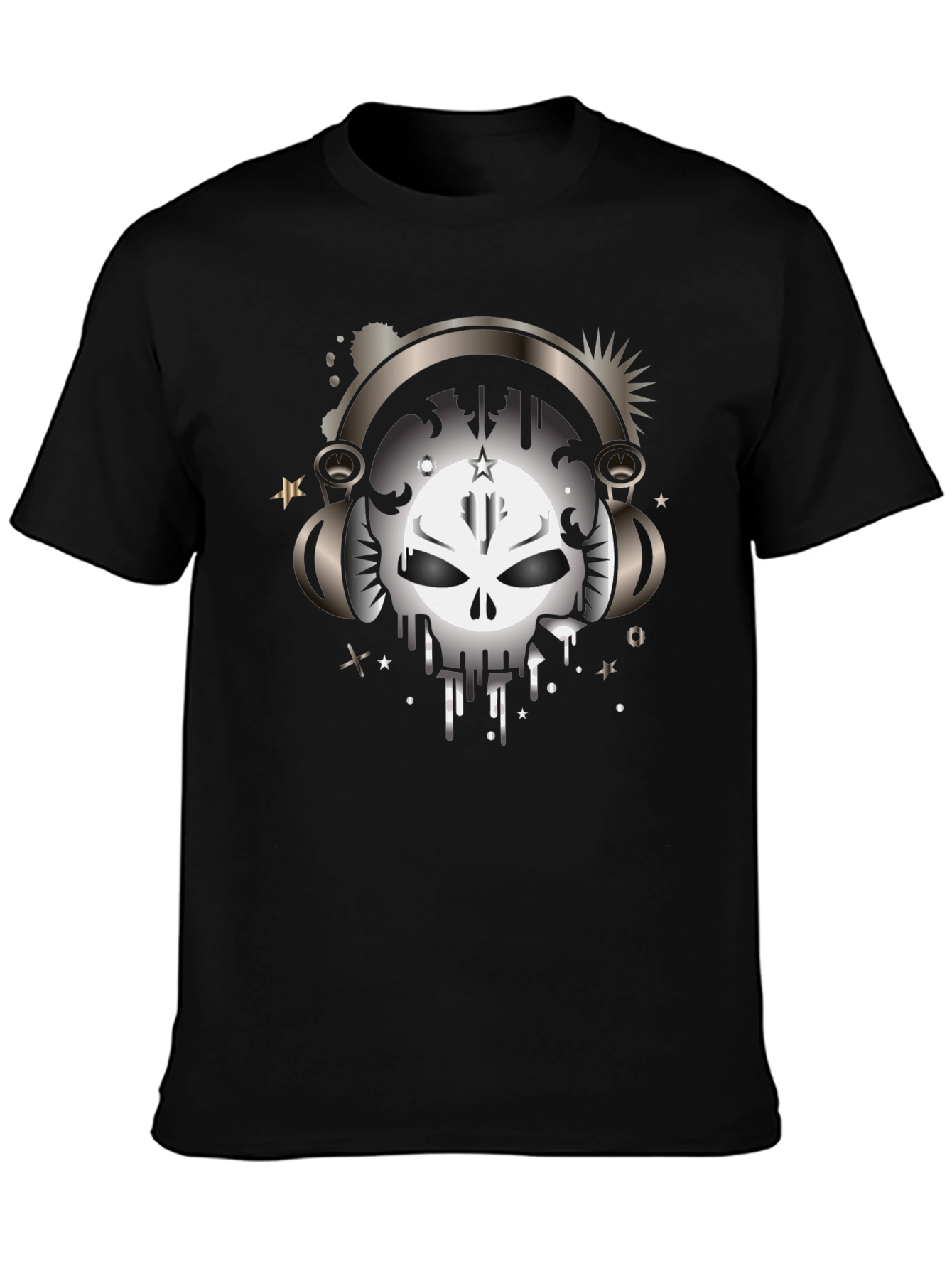 Skull Headphones Graphic Black T-Shirt