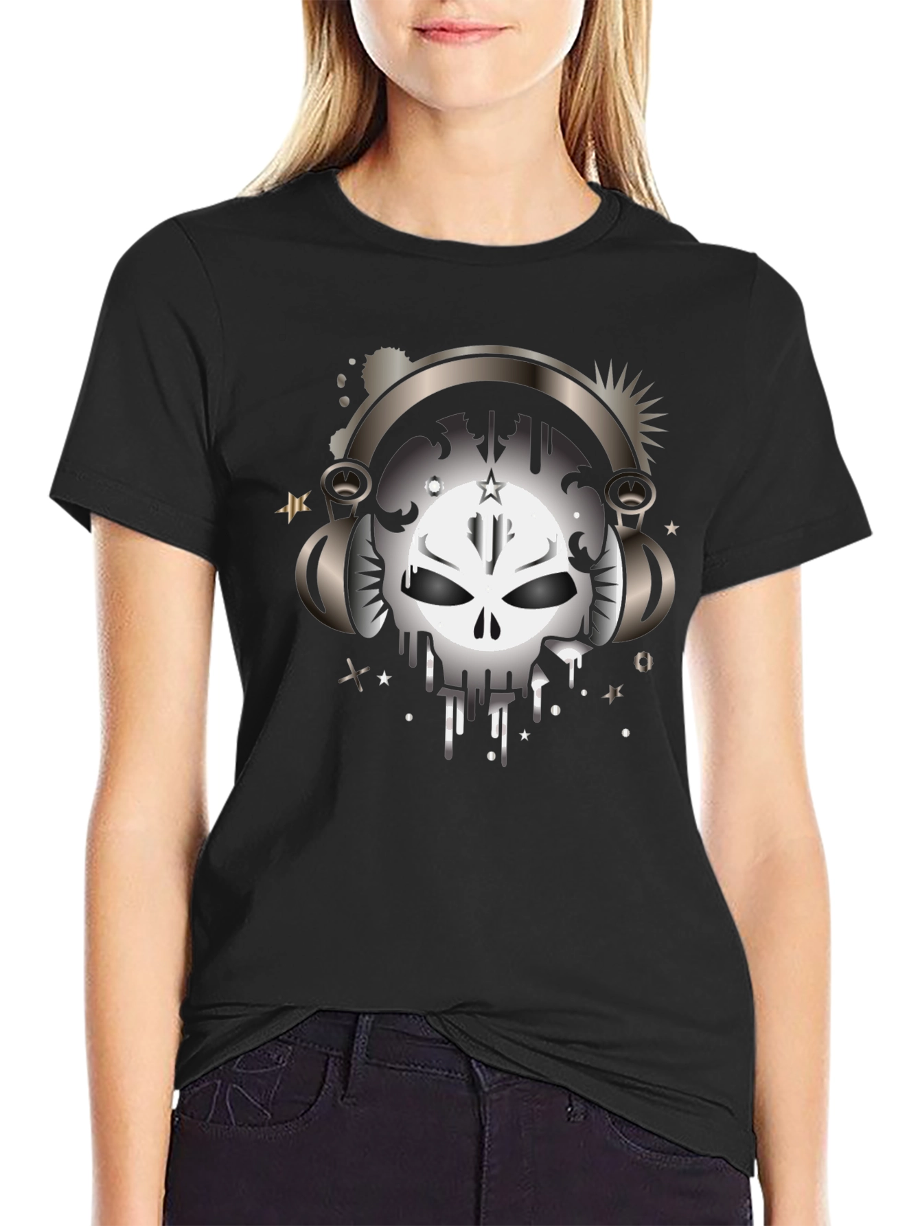 Skull Headphones Graphic Black T-Shirt