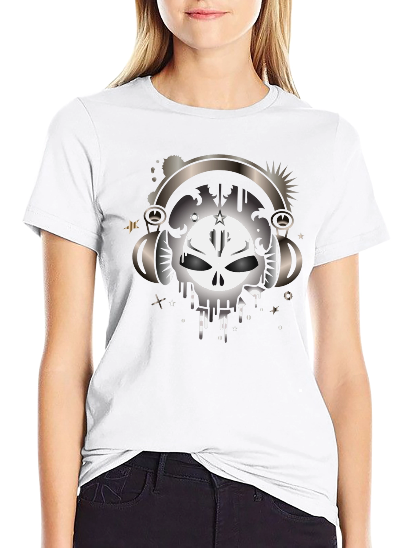 Skull Headphones Graphic Black T-Shirt