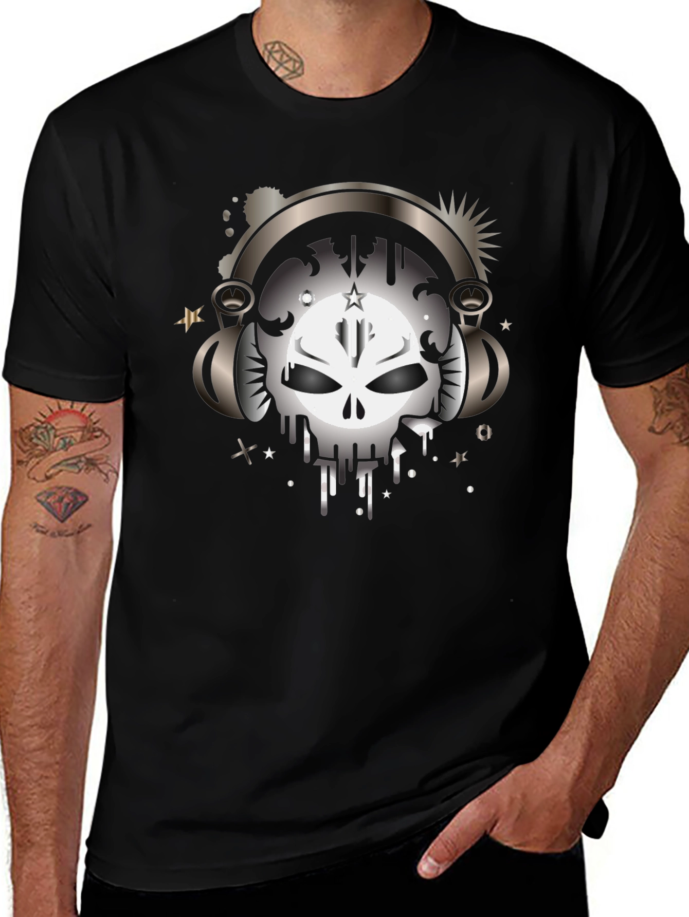 Skull Headphones Graphic Black T-Shirt