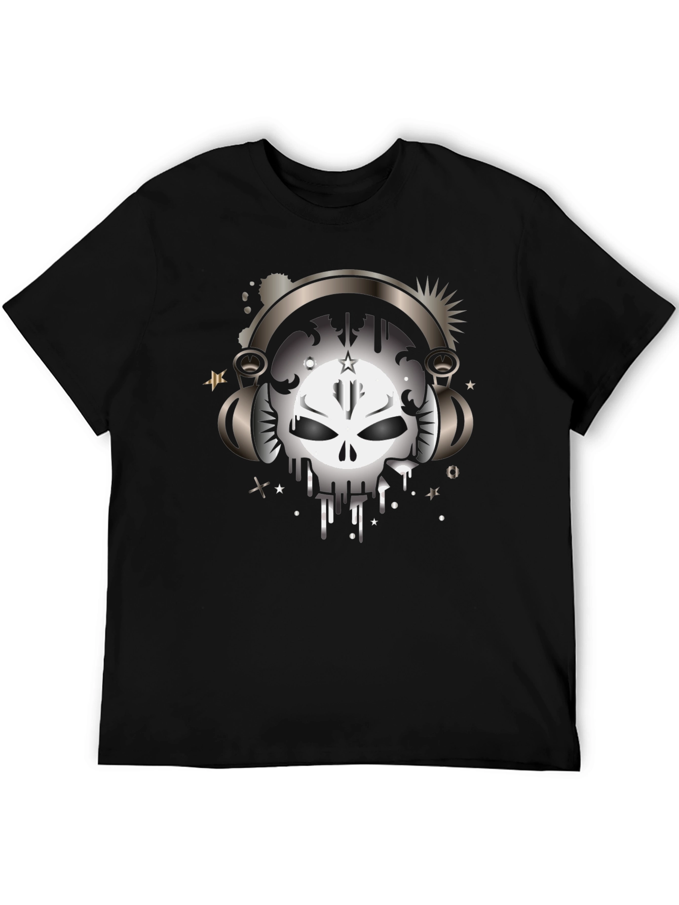 Skull Headphones Graphic Black T-Shirt