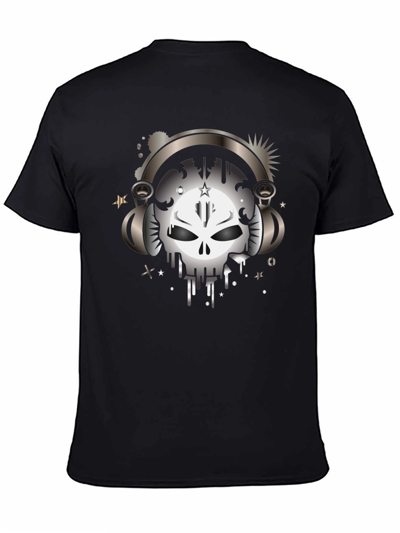 Skull Headphones Graphic Black T-Shirt
