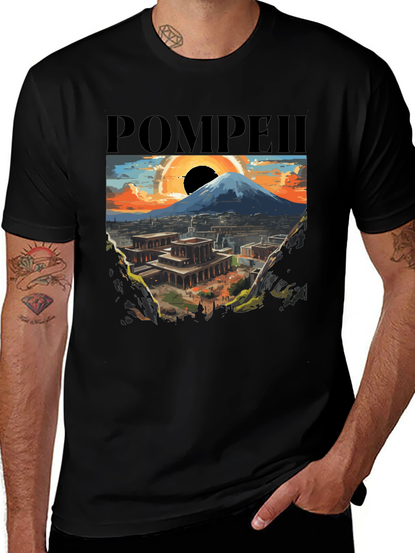 Pompeii Graphic Tee - Artistic Volcano Design