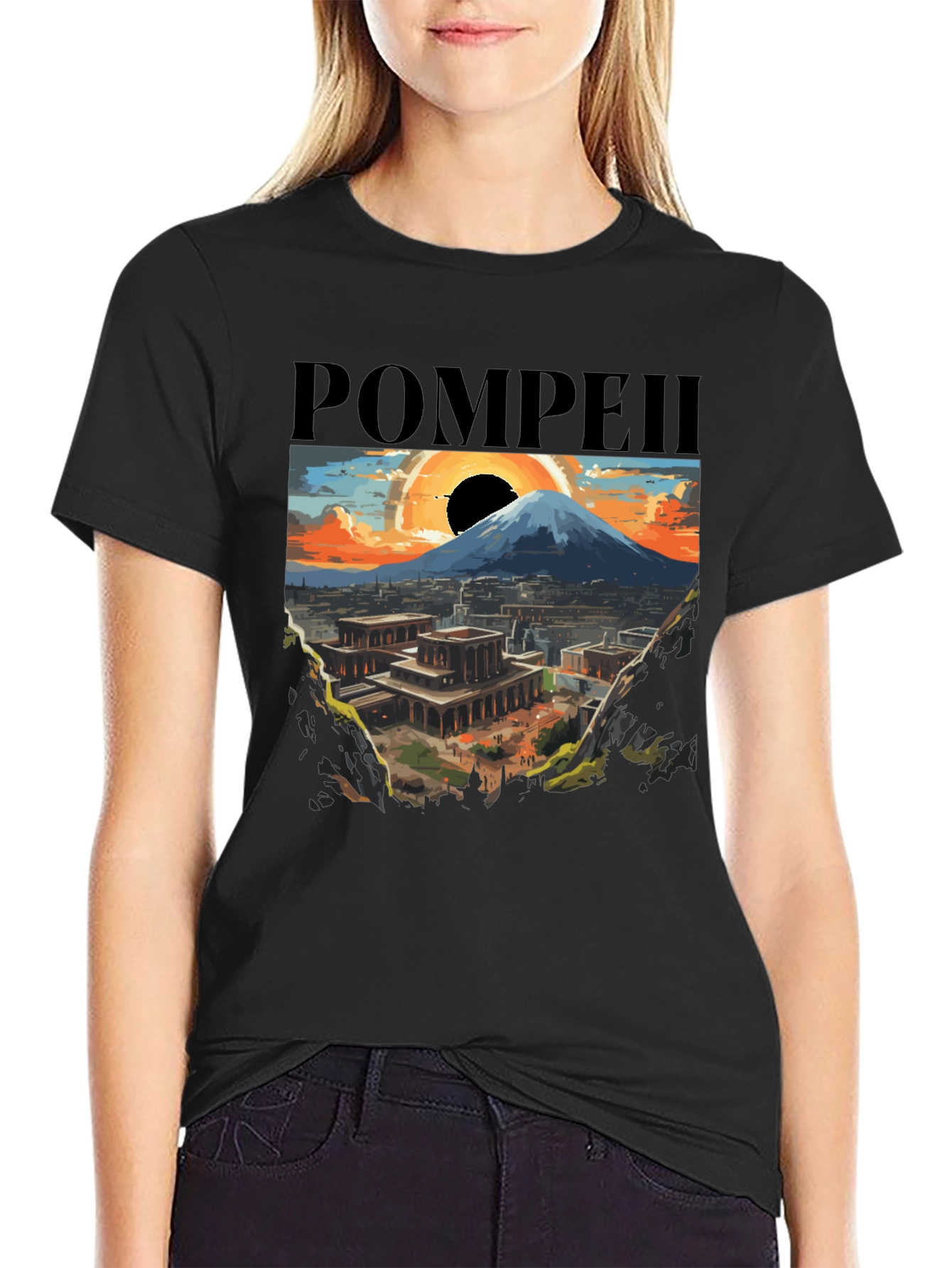 Pompeii Graphic Tee - Artistic Volcano Design