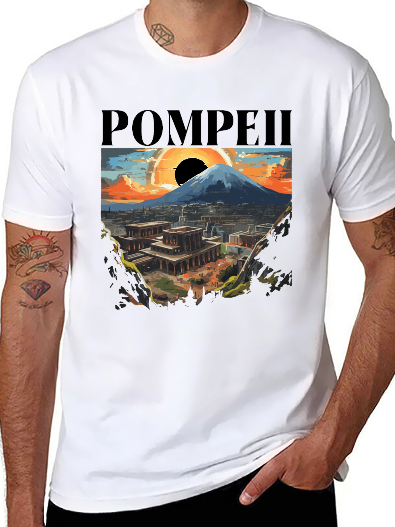 Pompeii Graphic Tee - Artistic Volcano Design