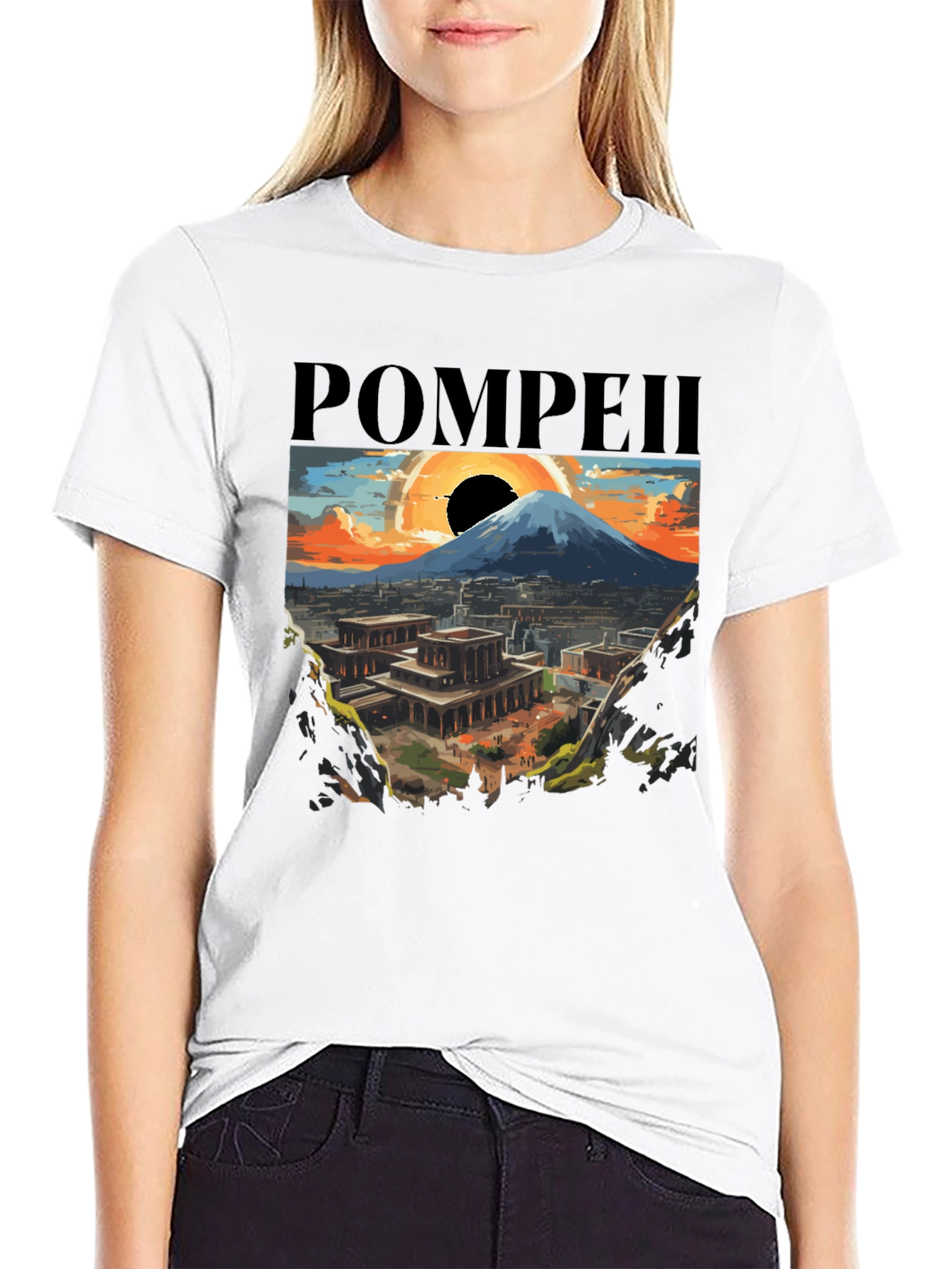 Pompeii Graphic Tee - Artistic Volcano Design