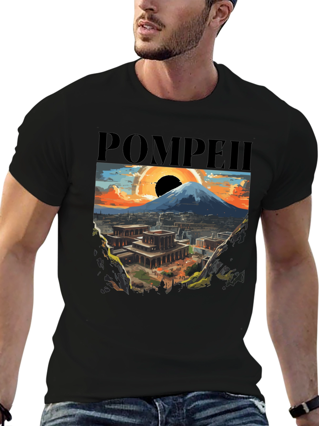 Pompeii Graphic Tee - Artistic Volcano Design