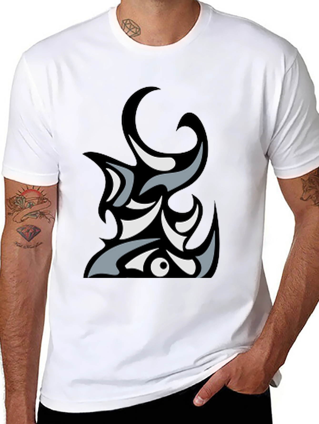Abstract Tribal Graphic Black T-Shirt