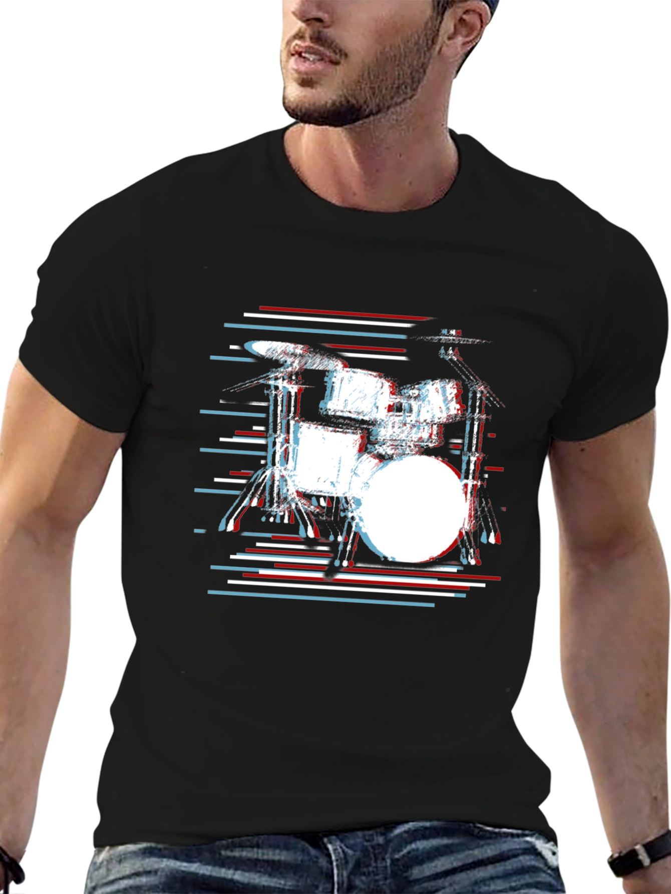Drum Set Graphic Tee - Music Lover Black T-Shirt