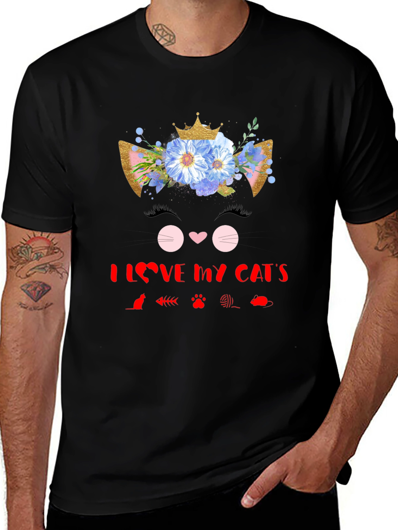 I Love My Cats Black T-Shirt