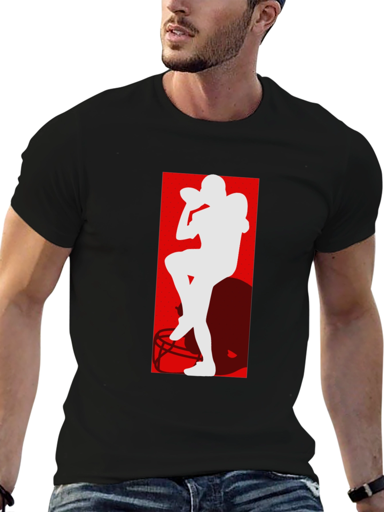 Football Player Silhouette Graphic T-Shirt
