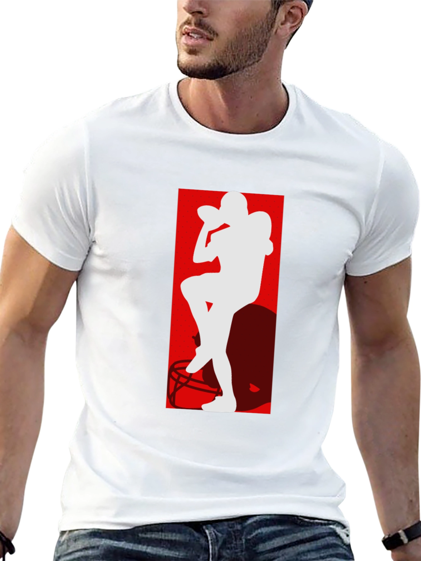 Football Player Silhouette Graphic T-Shirt