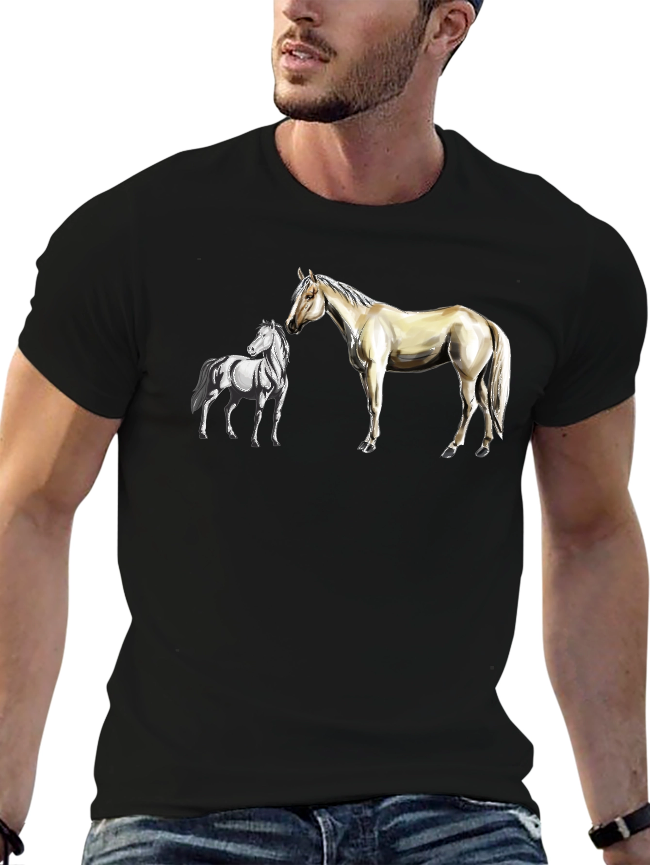 Horse Graphic Tee - Stylish Black Cotton T-Shirt