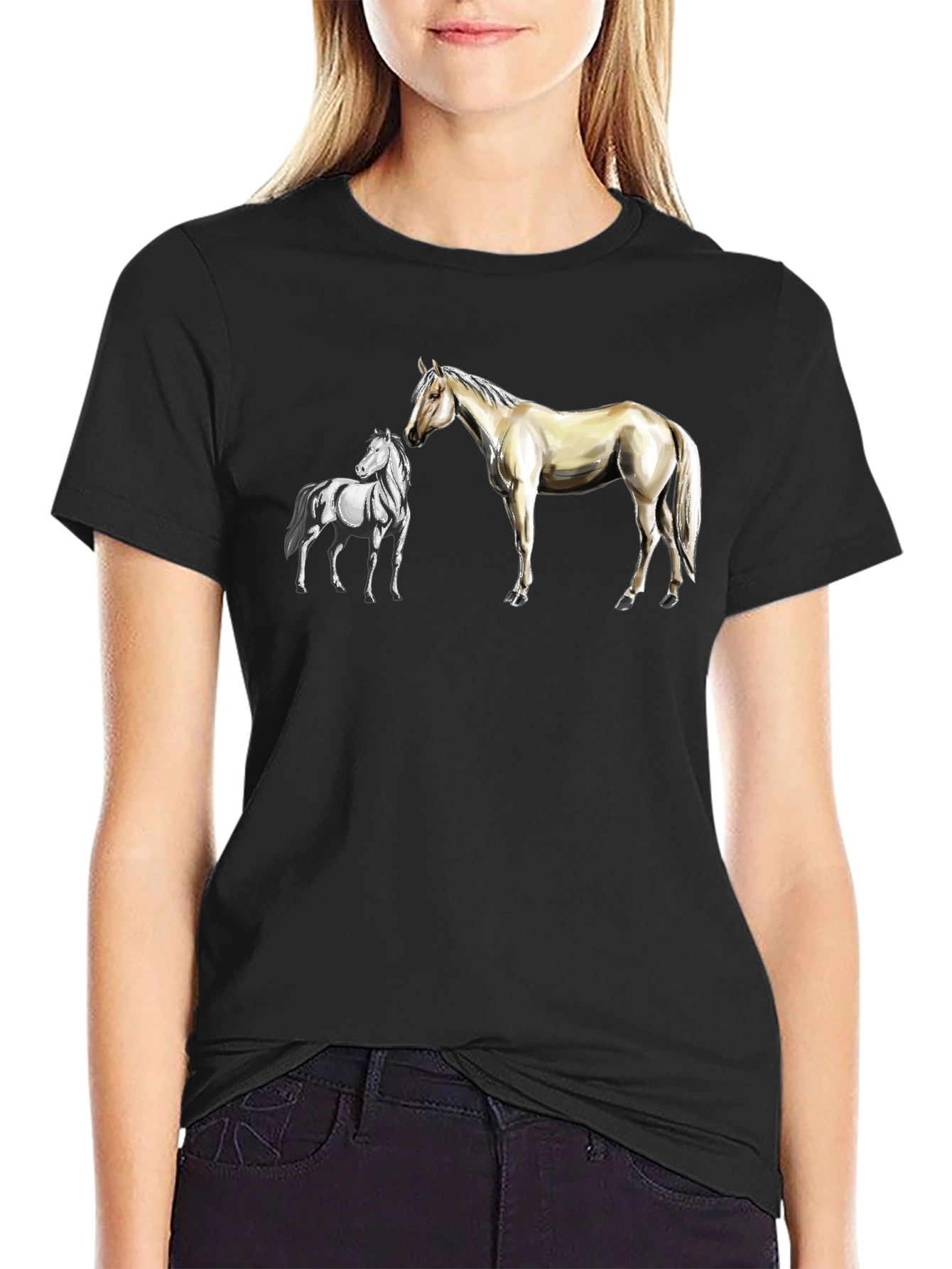 Horse Graphic Tee - Stylish Black Cotton T-Shirt