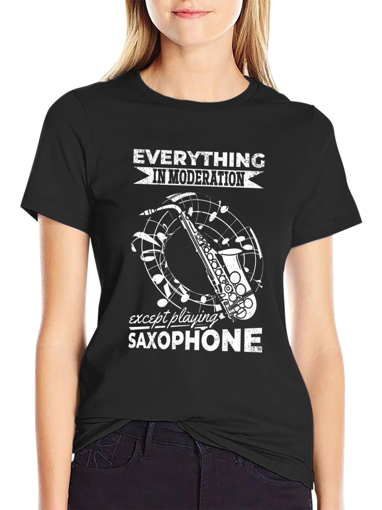 Saxophone Player T-Shirt: Everything In Moderation Design
