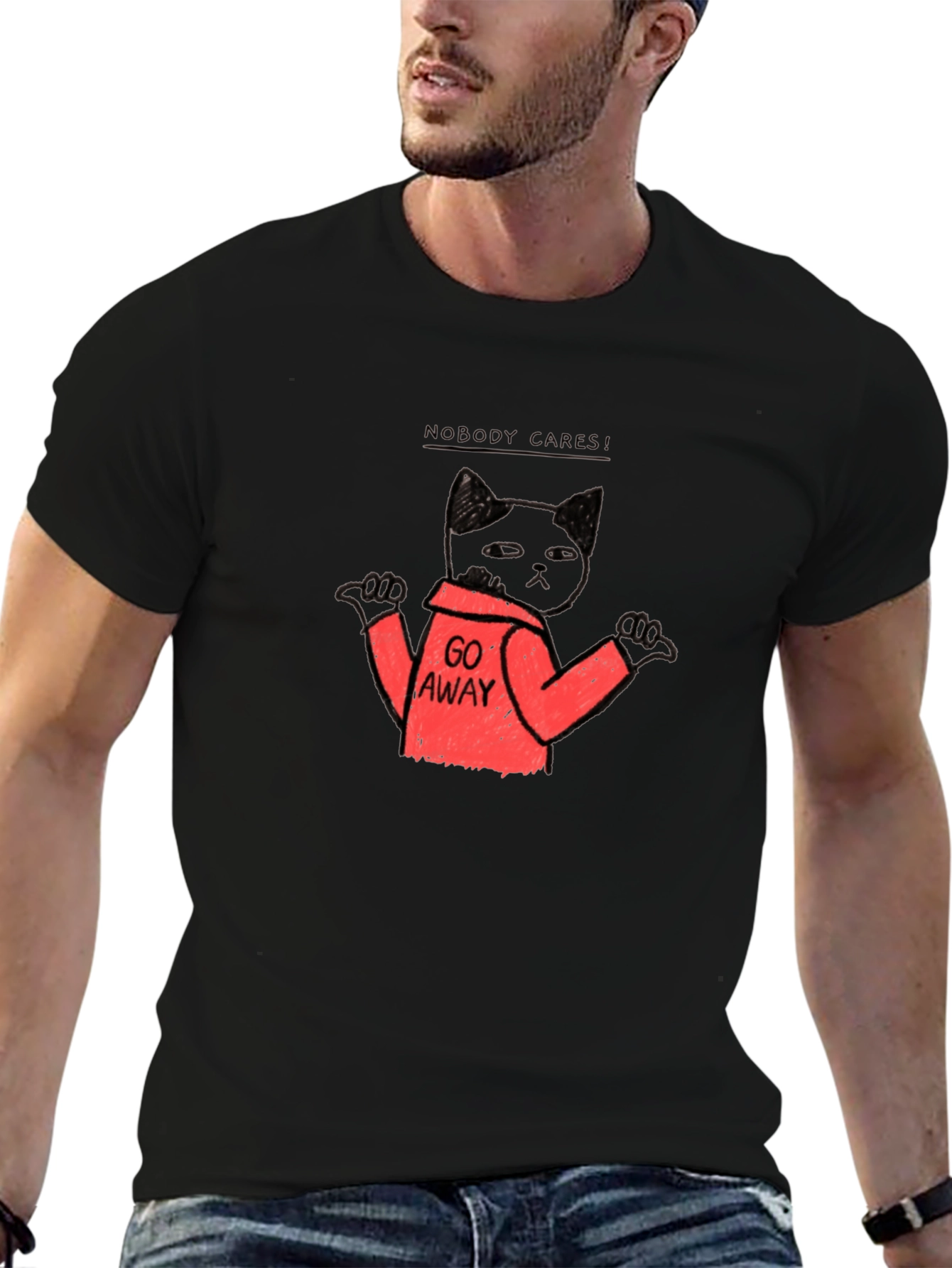 Funny Cat Graphic T-Shirt - Nobody Cares Go Away!