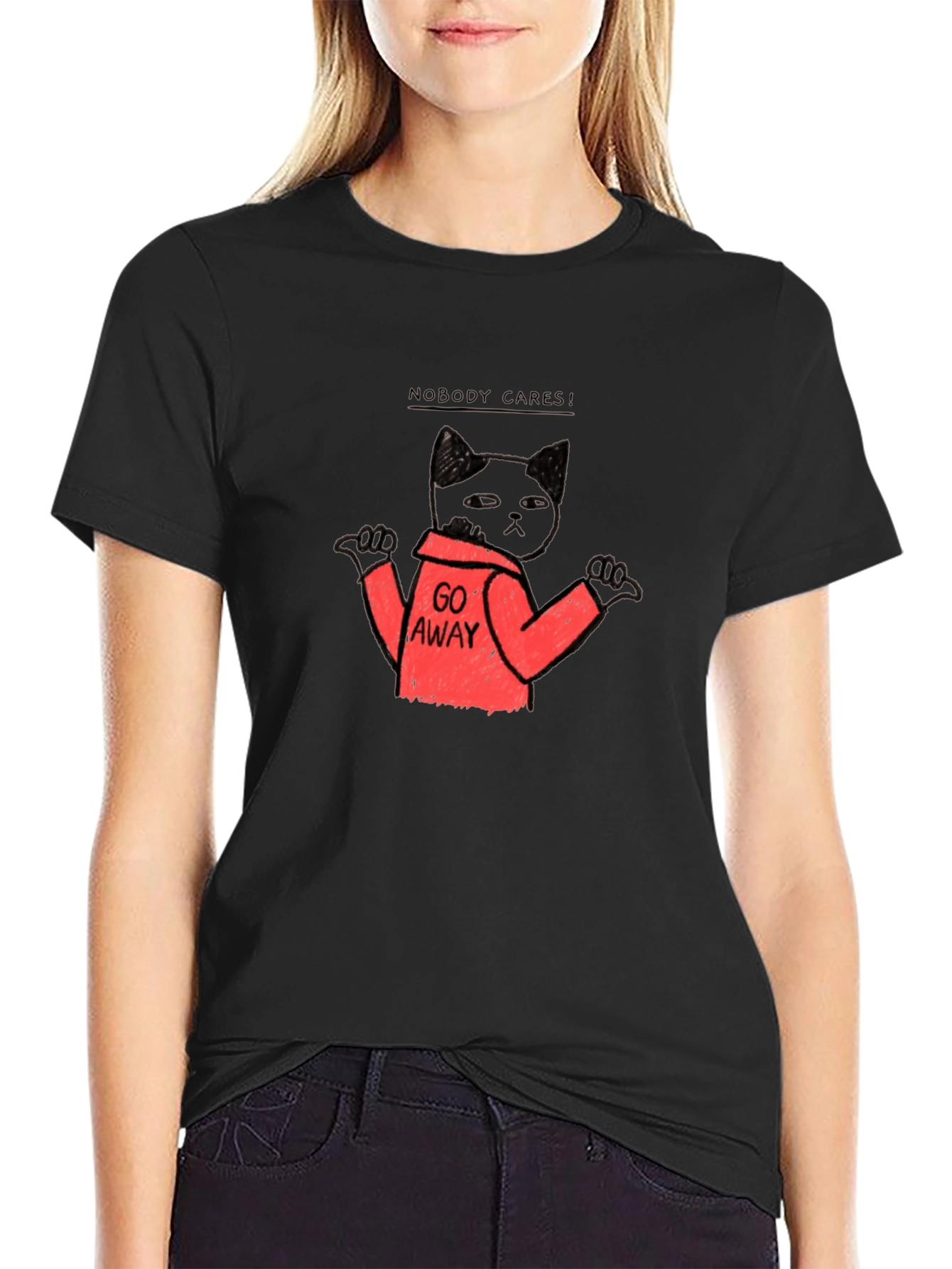 Funny Cat Graphic T-Shirt - Nobody Cares Go Away!