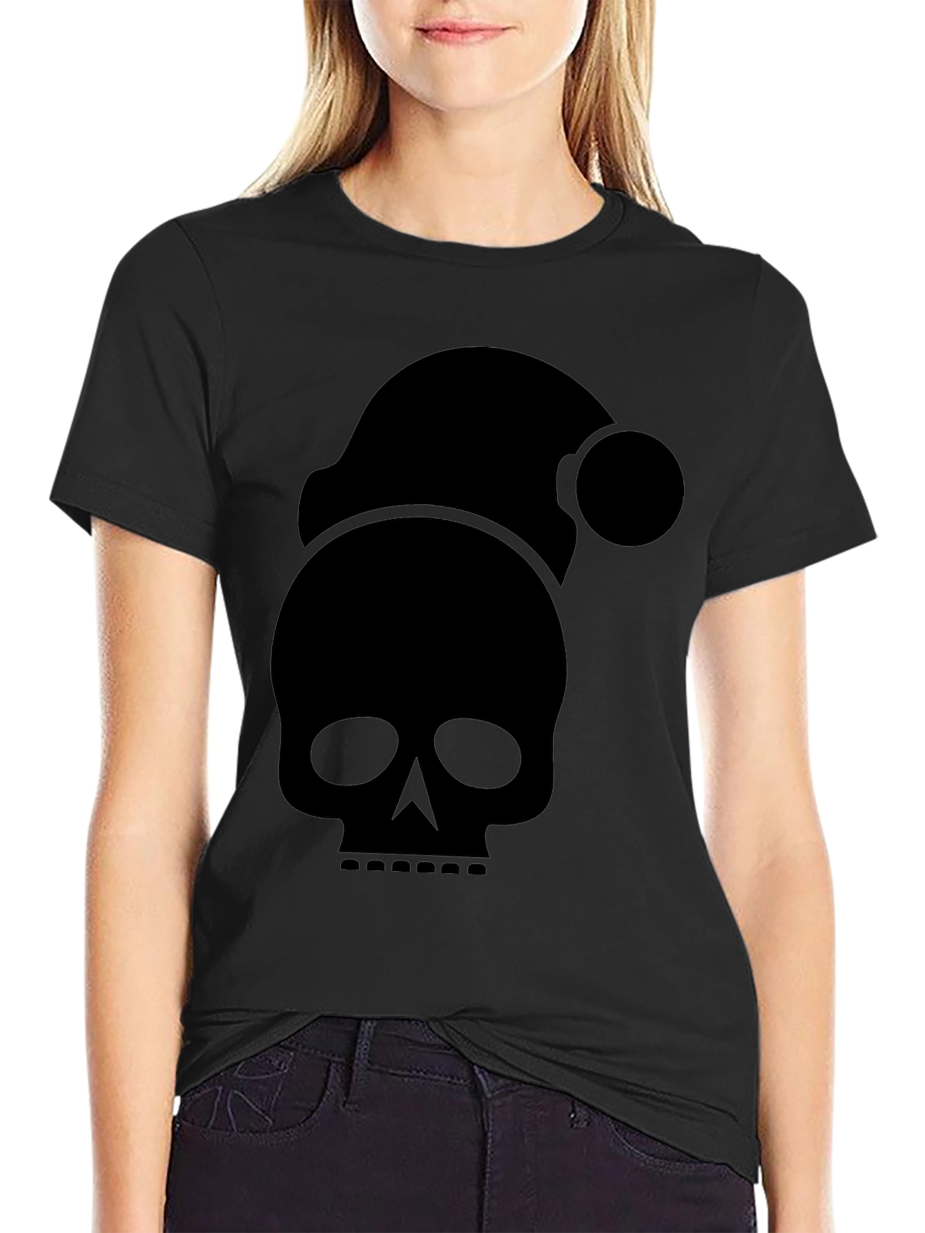Skull Santa Hat T-Shirt - Holiday Spooky Tee