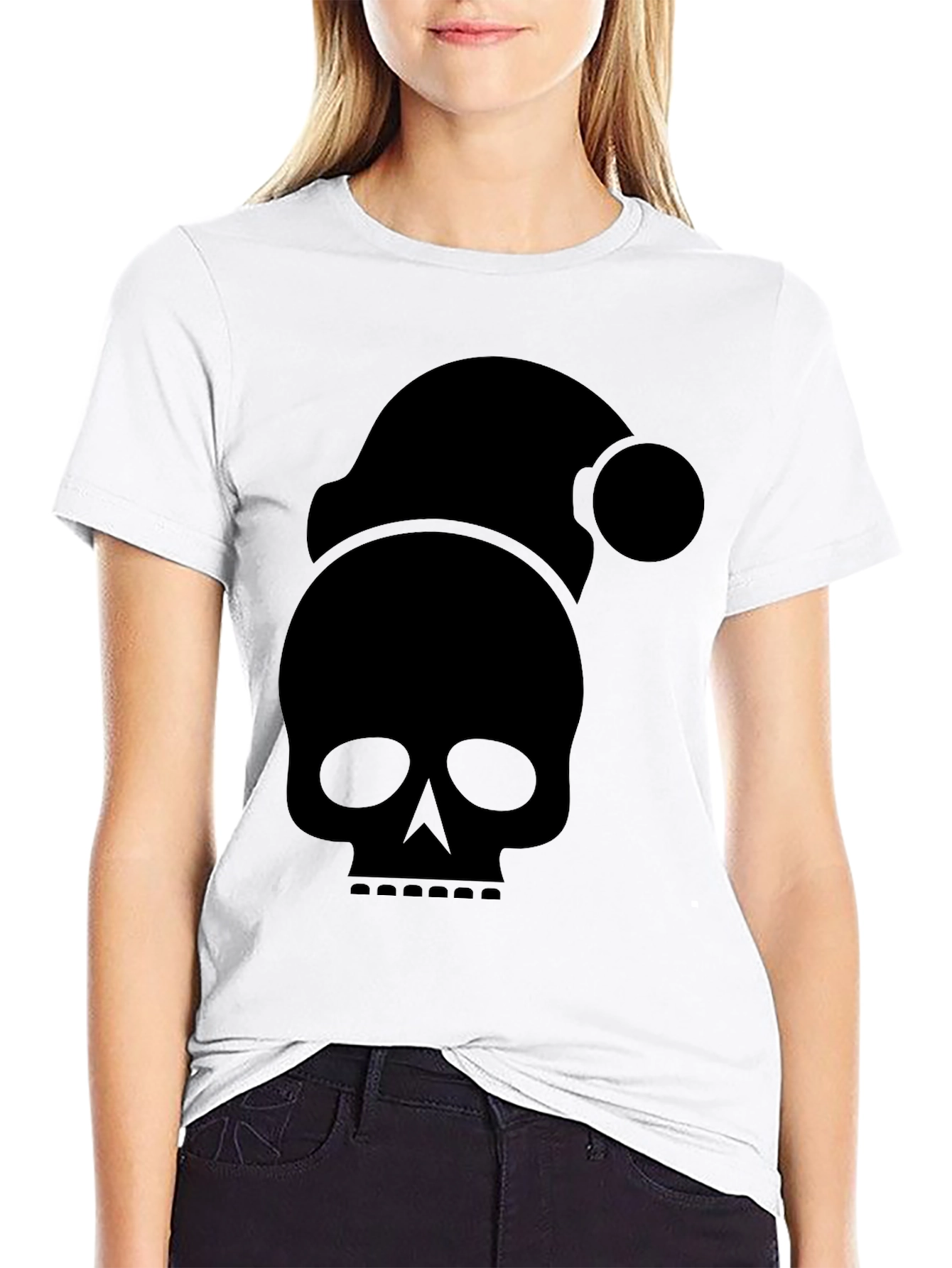 Skull Santa Hat T-Shirt - Holiday Spooky Tee