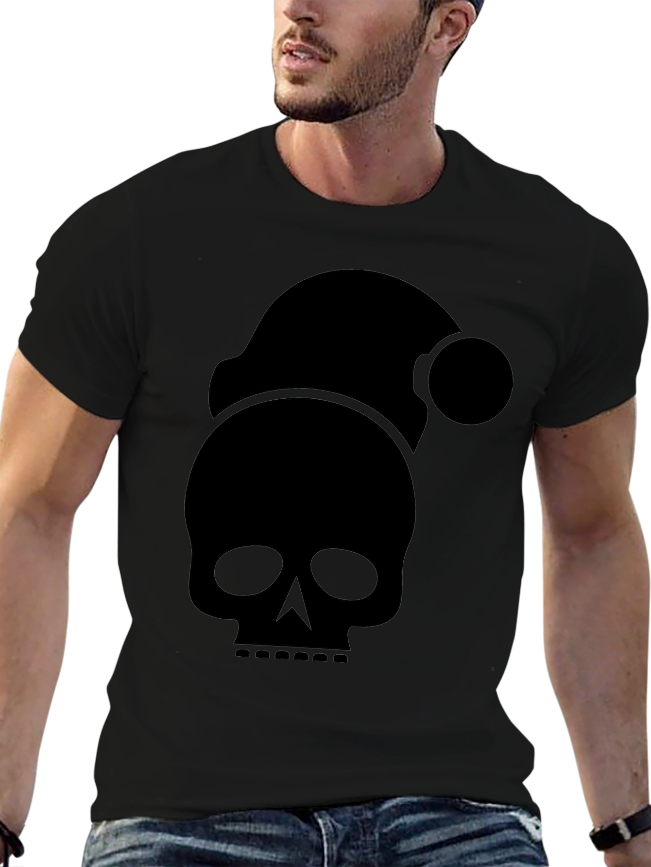 Skull Santa Hat T-Shirt - Holiday Spooky Tee