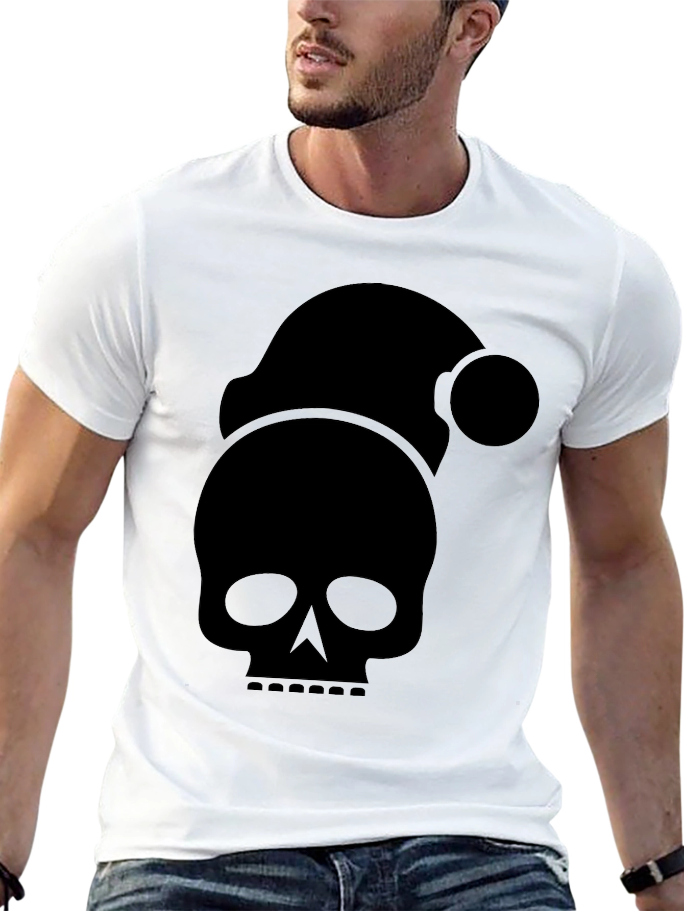 Skull Santa Hat T-Shirt - Holiday Spooky Tee