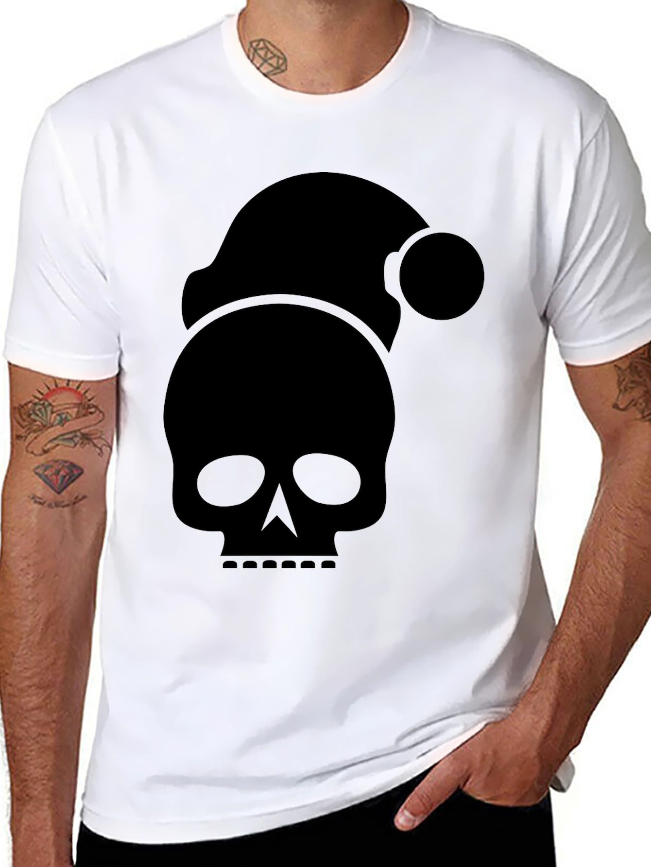 Skull Santa Hat T-Shirt - Holiday Spooky Tee