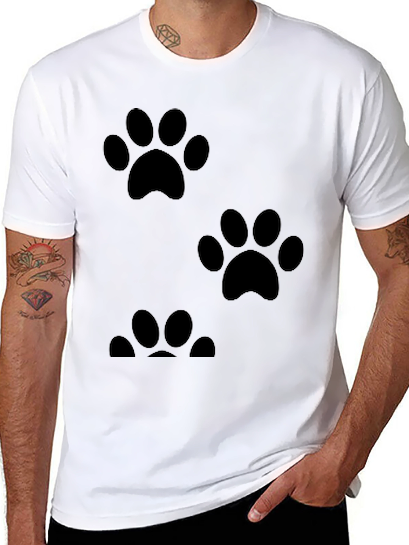Paw Print Graphic Tee - Casual Black T-Shirt