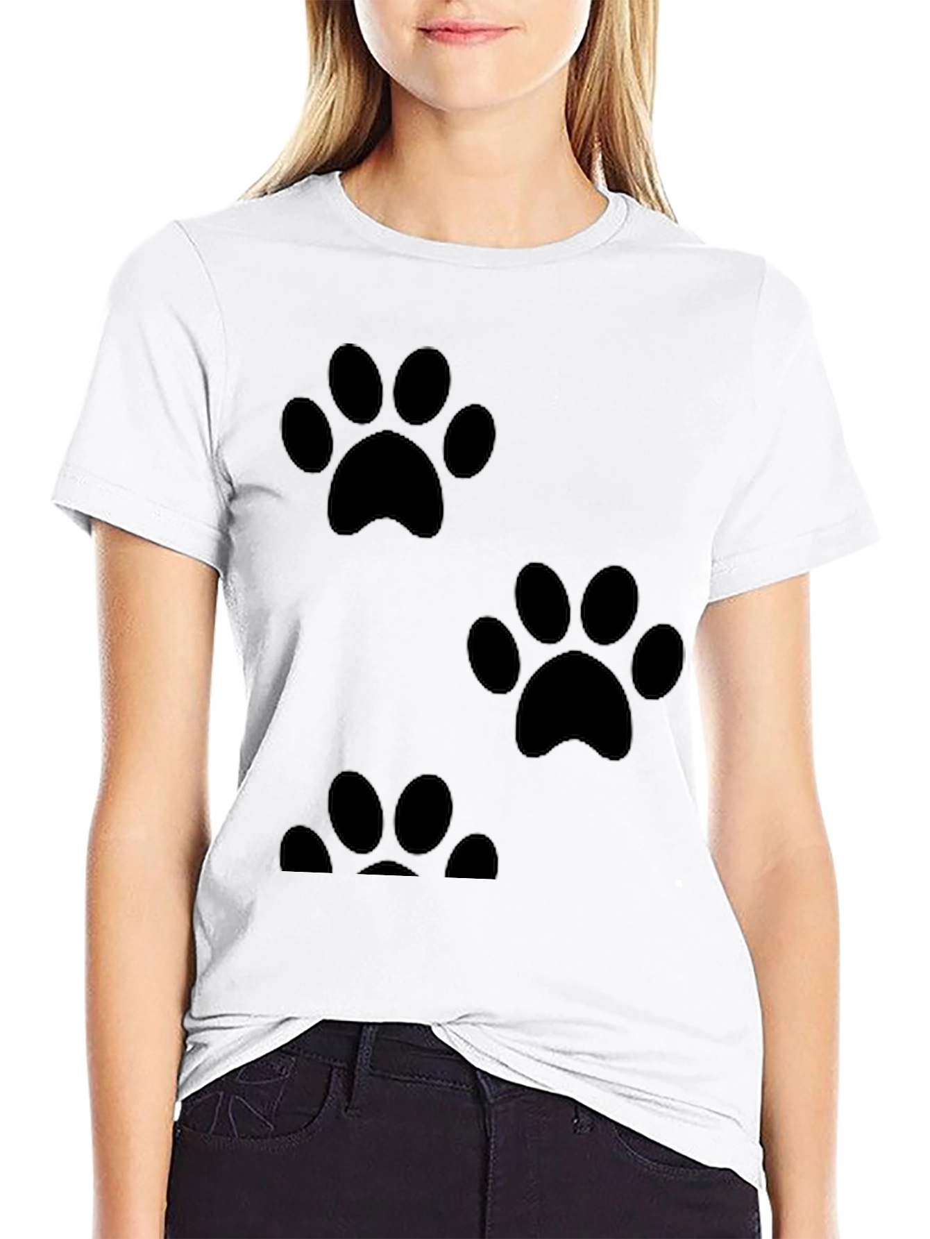 Paw Print Graphic Tee - Casual Black T-Shirt