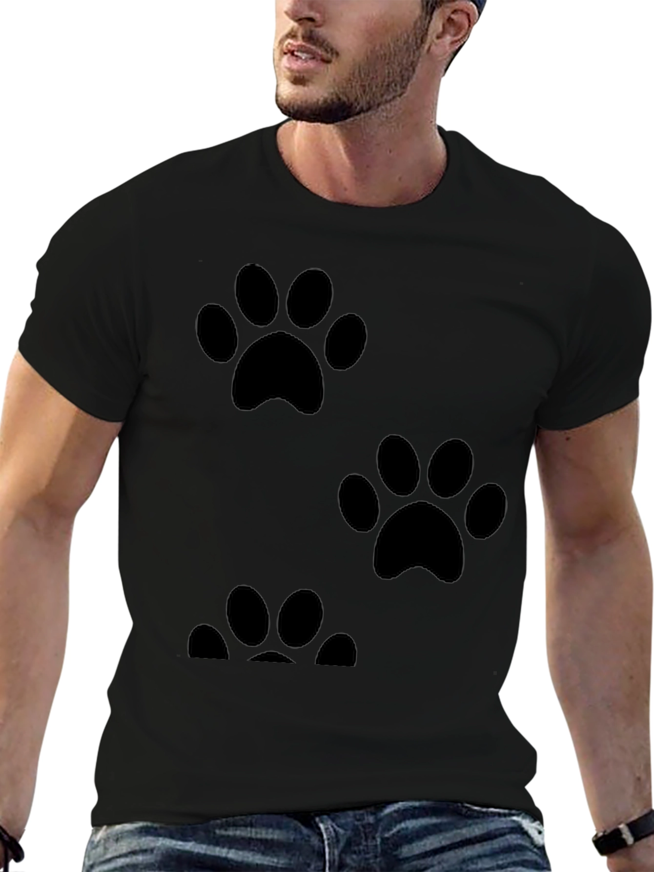 Paw Print Graphic Tee - Casual Black T-Shirt