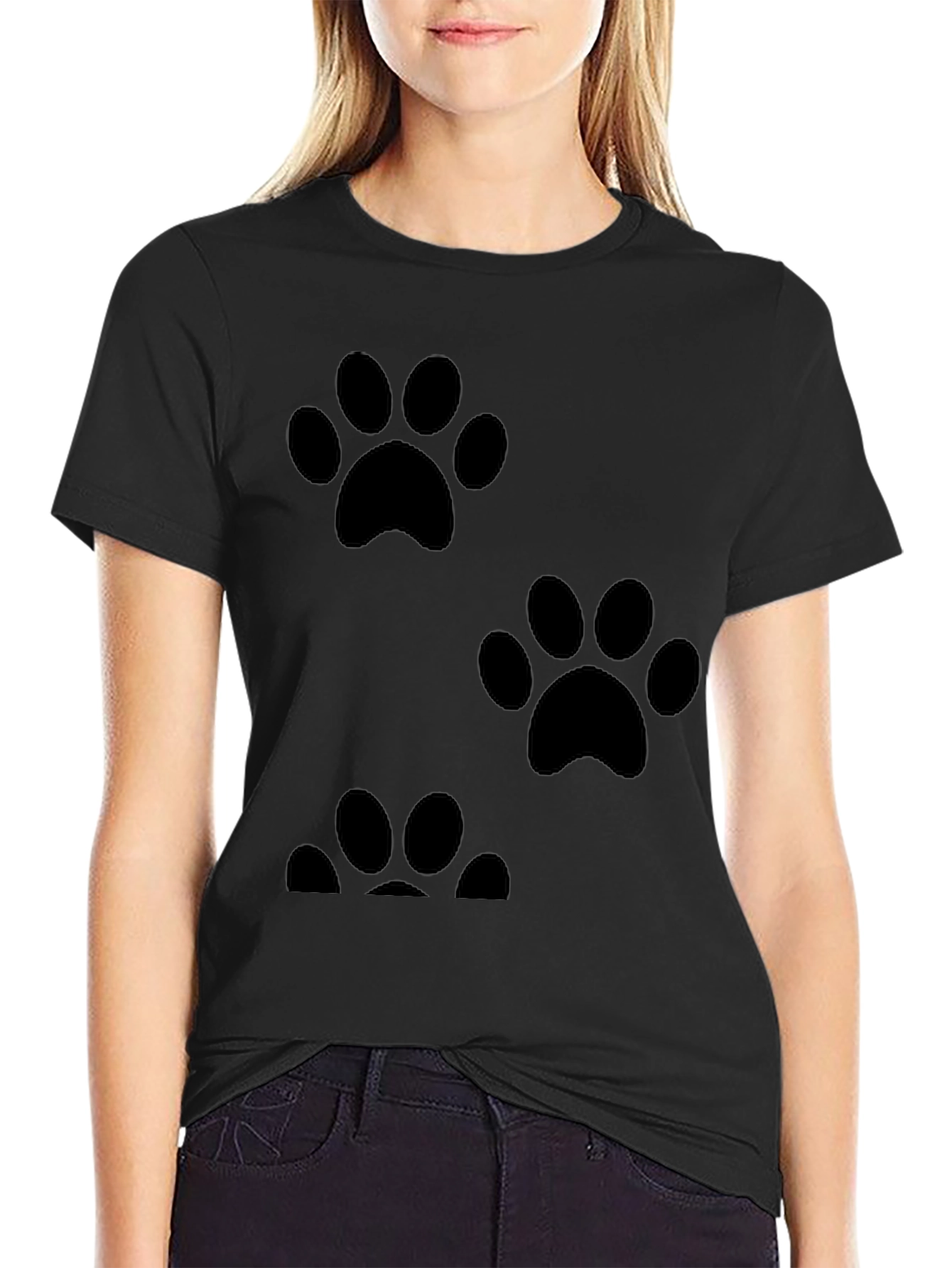 Paw Print Graphic Tee - Casual Black T-Shirt
