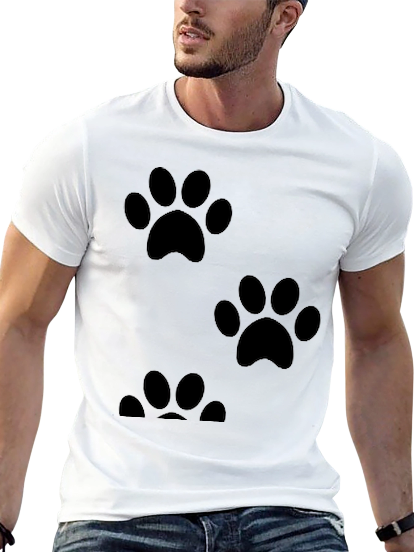 Paw Print Graphic Tee - Casual Black T-Shirt