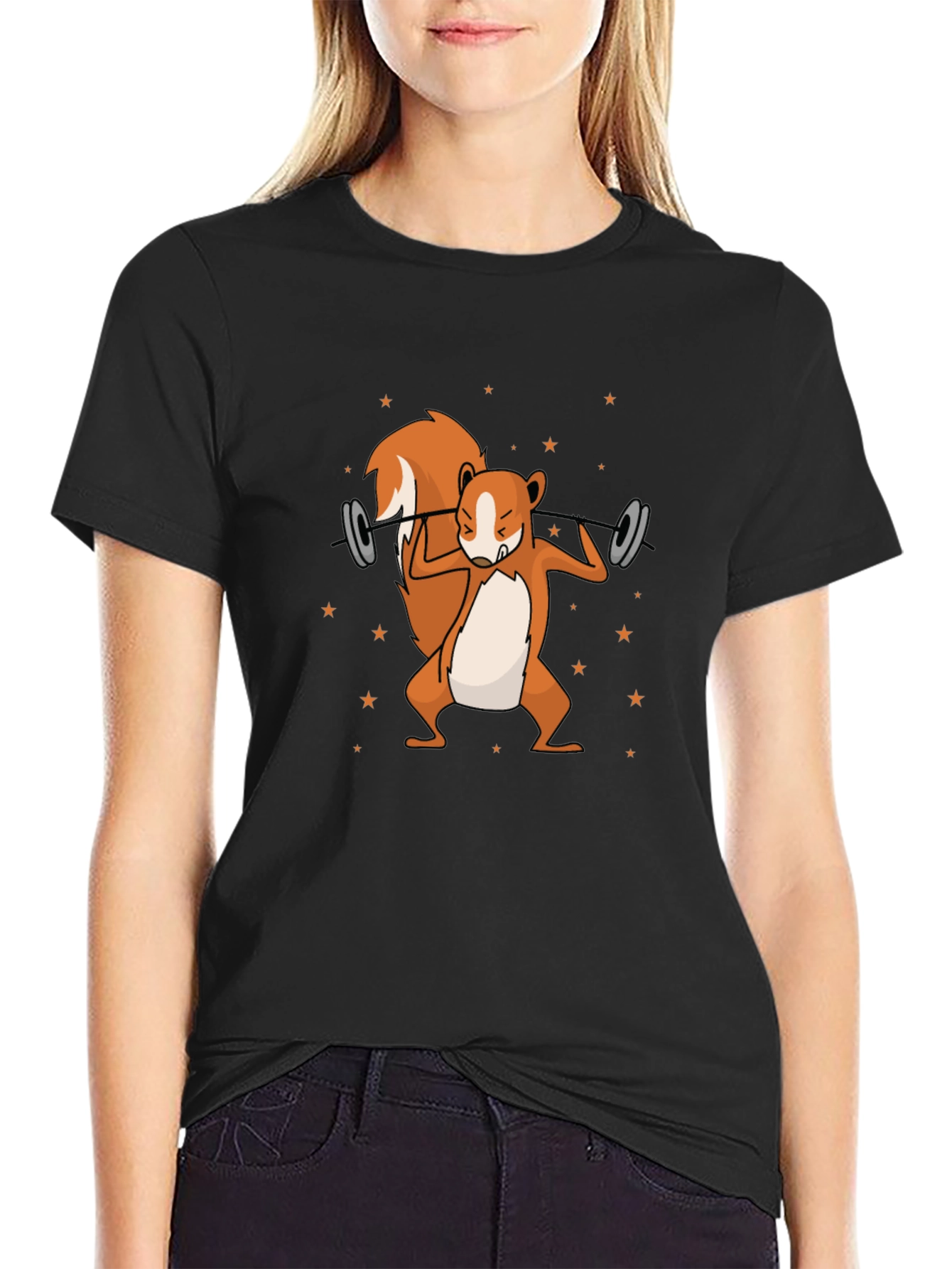 Squirrel Lifting Weights Graphic T-Shirt
