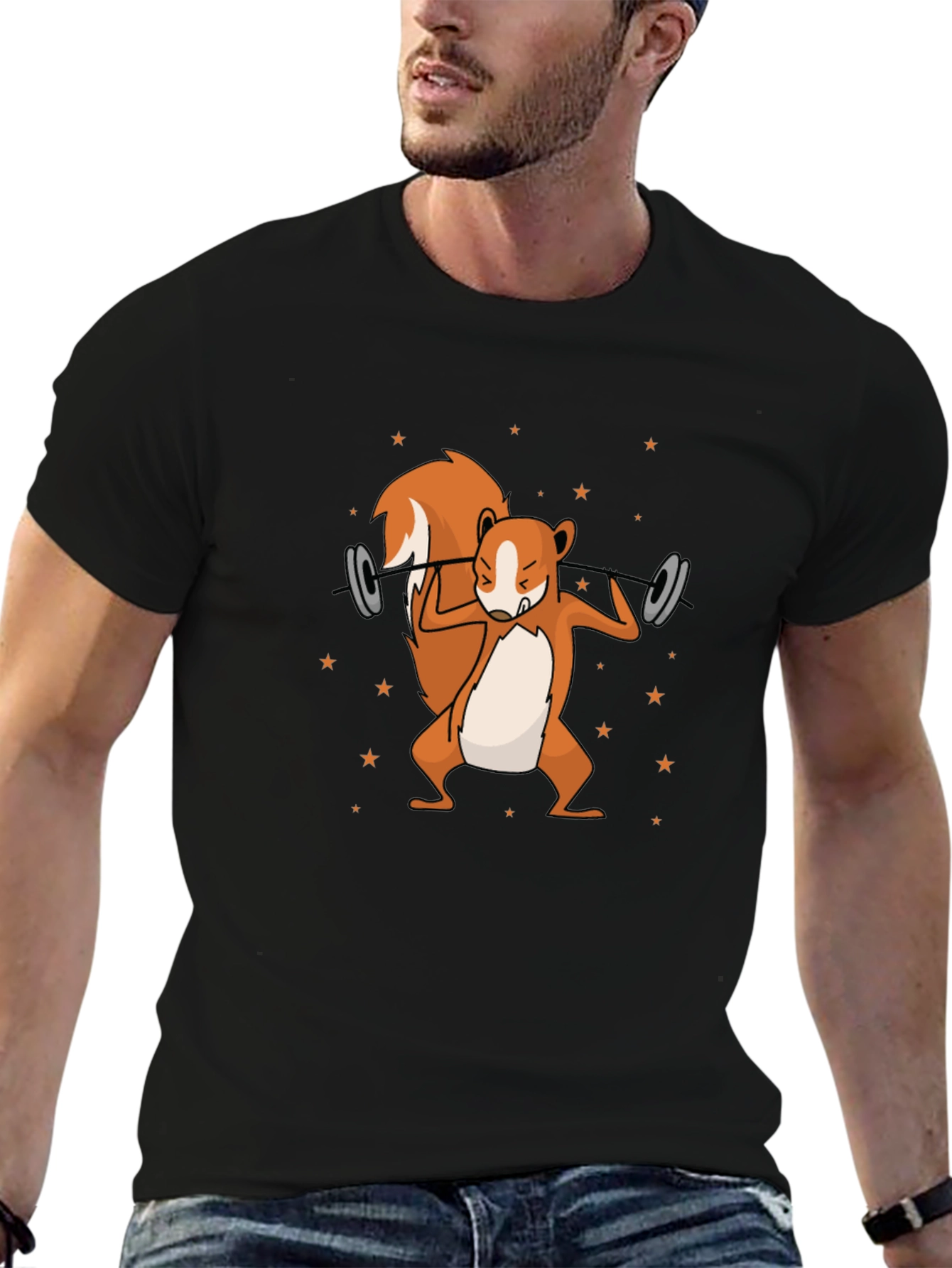 Squirrel Lifting Weights Graphic T-Shirt