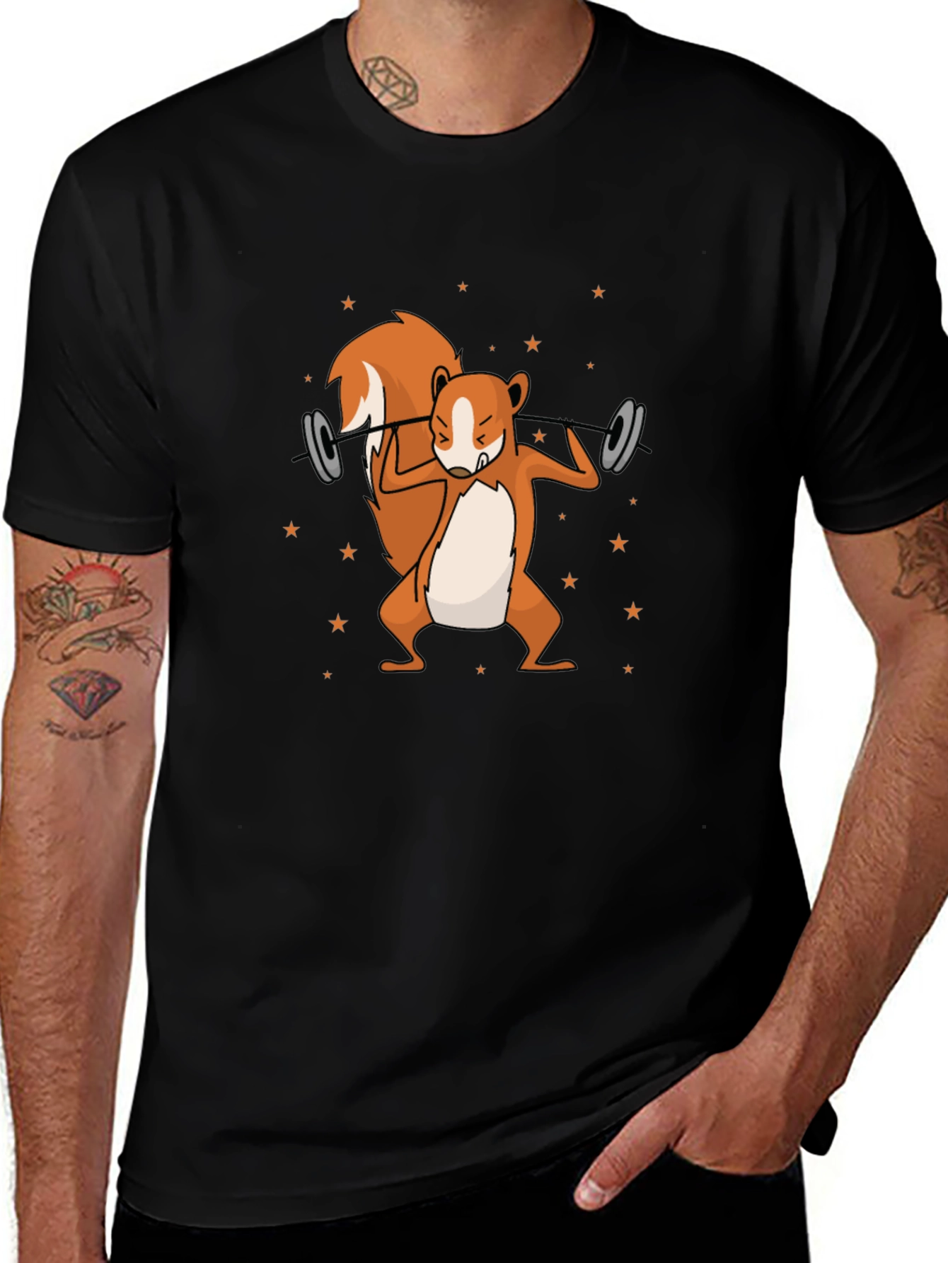 Squirrel Lifting Weights Graphic T-Shirt