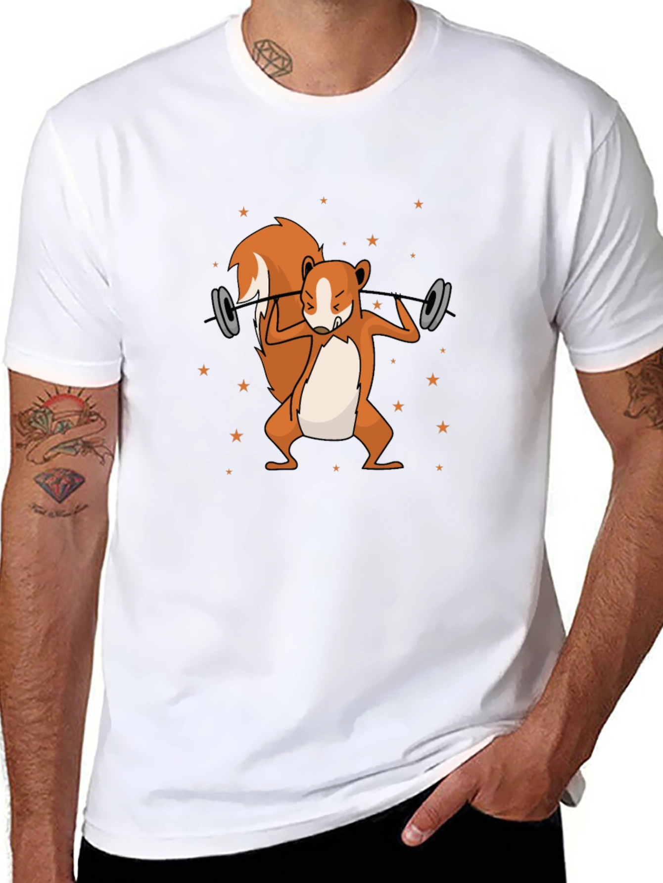 Squirrel Lifting Weights Graphic T-Shirt