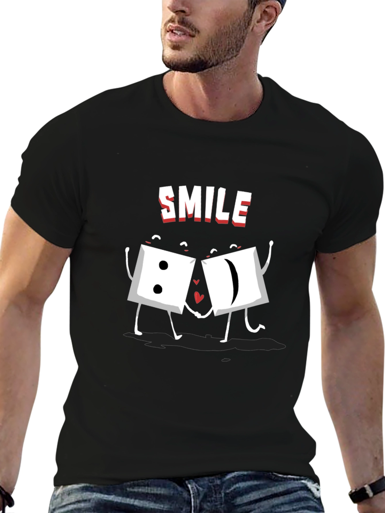 Smile Dice Graphic Tee - Black Cotton T-Shirt