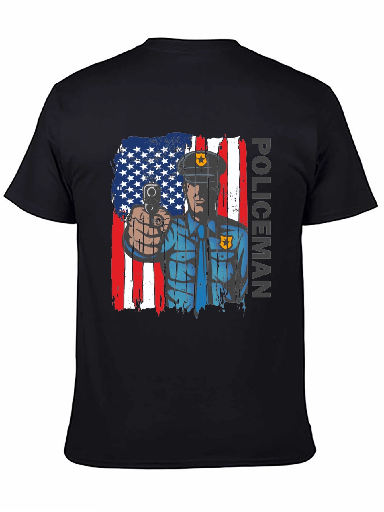 Patriotic Policeman T-Shirt - American Flag Design