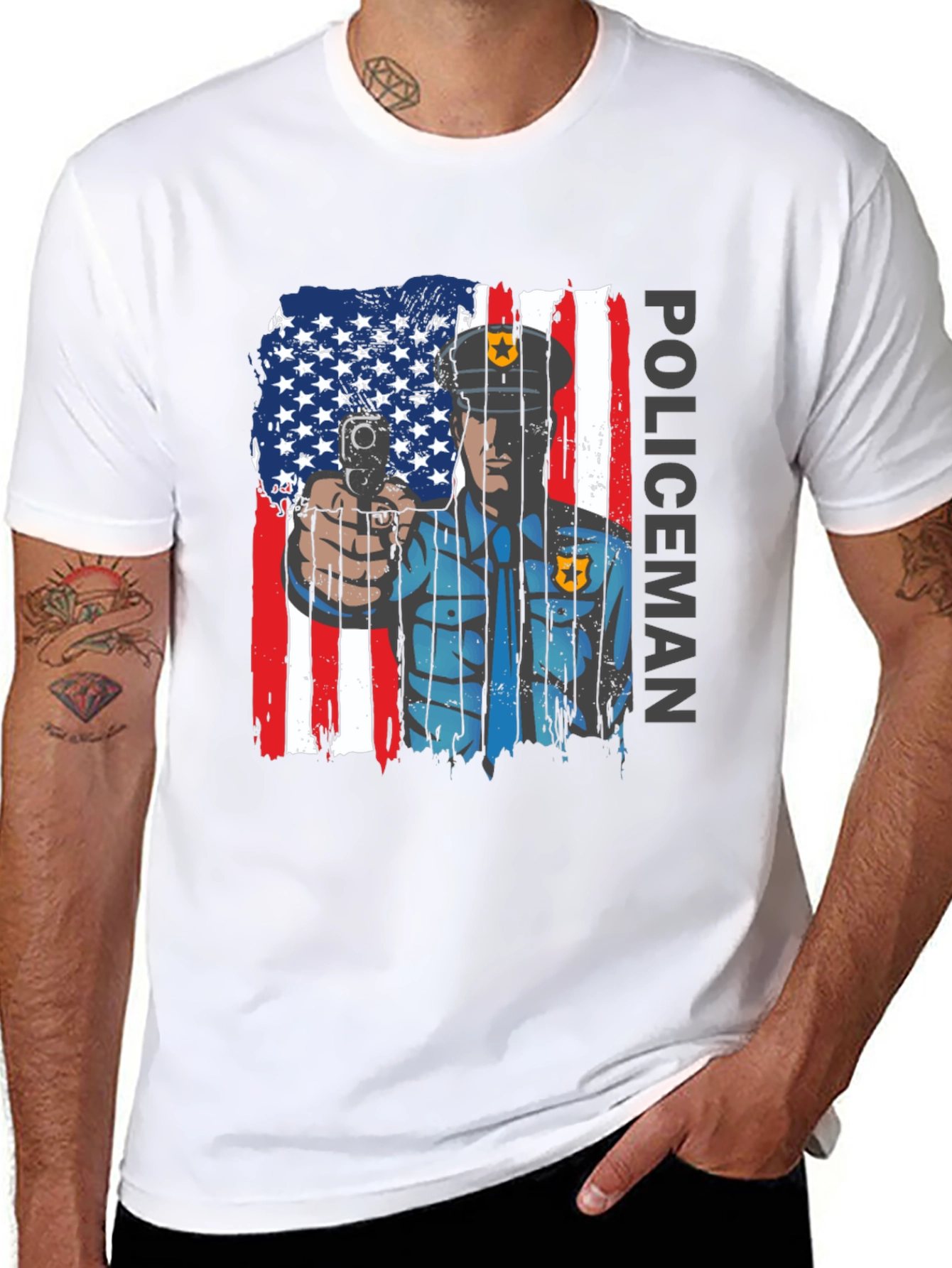 Patriotic Policeman T-Shirt - American Flag Design