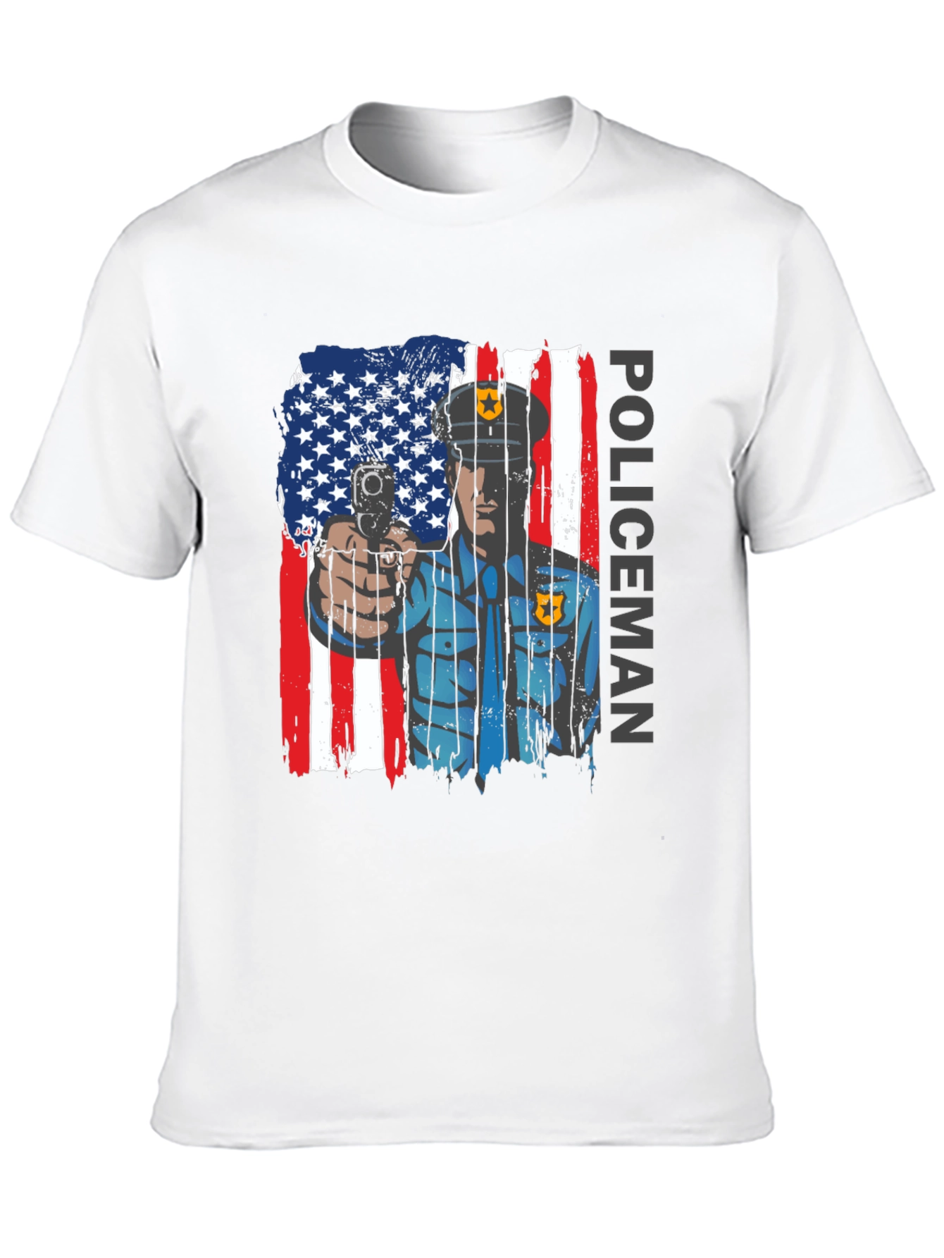 Patriotic Policeman T-Shirt - American Flag Design