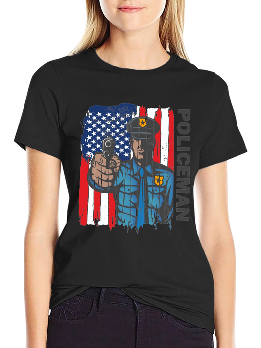 Patriotic Policeman T-Shirt - American Flag Design