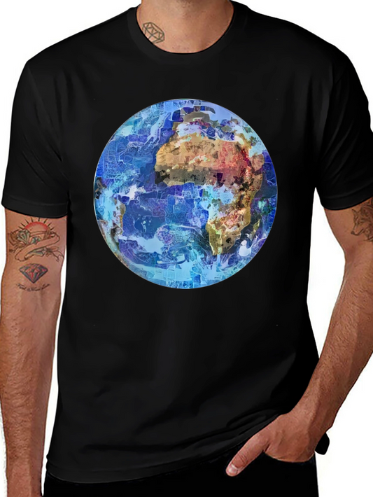 Abstract Earth Graphic Mens Black T-Shirt