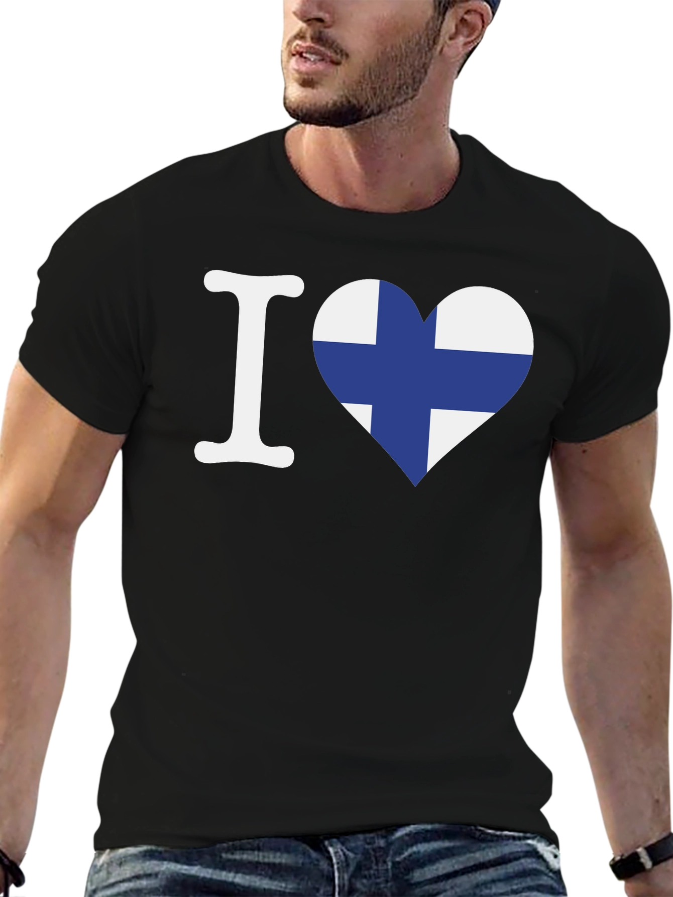 Finland Flag Heart Graphic Tee - Black Cotton Shirt