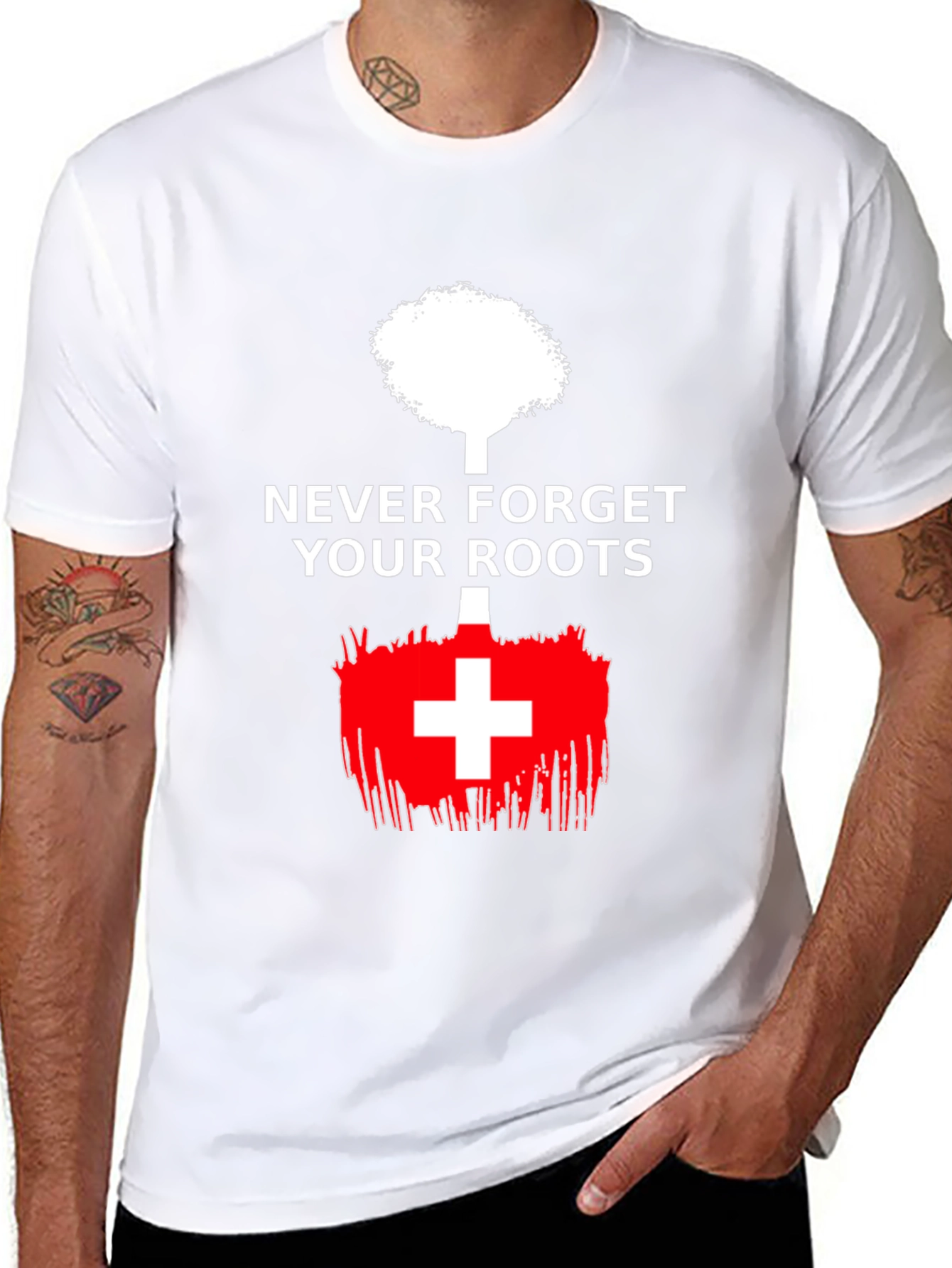 Never Forget Roots Tree Swiss Flag T-Shirt