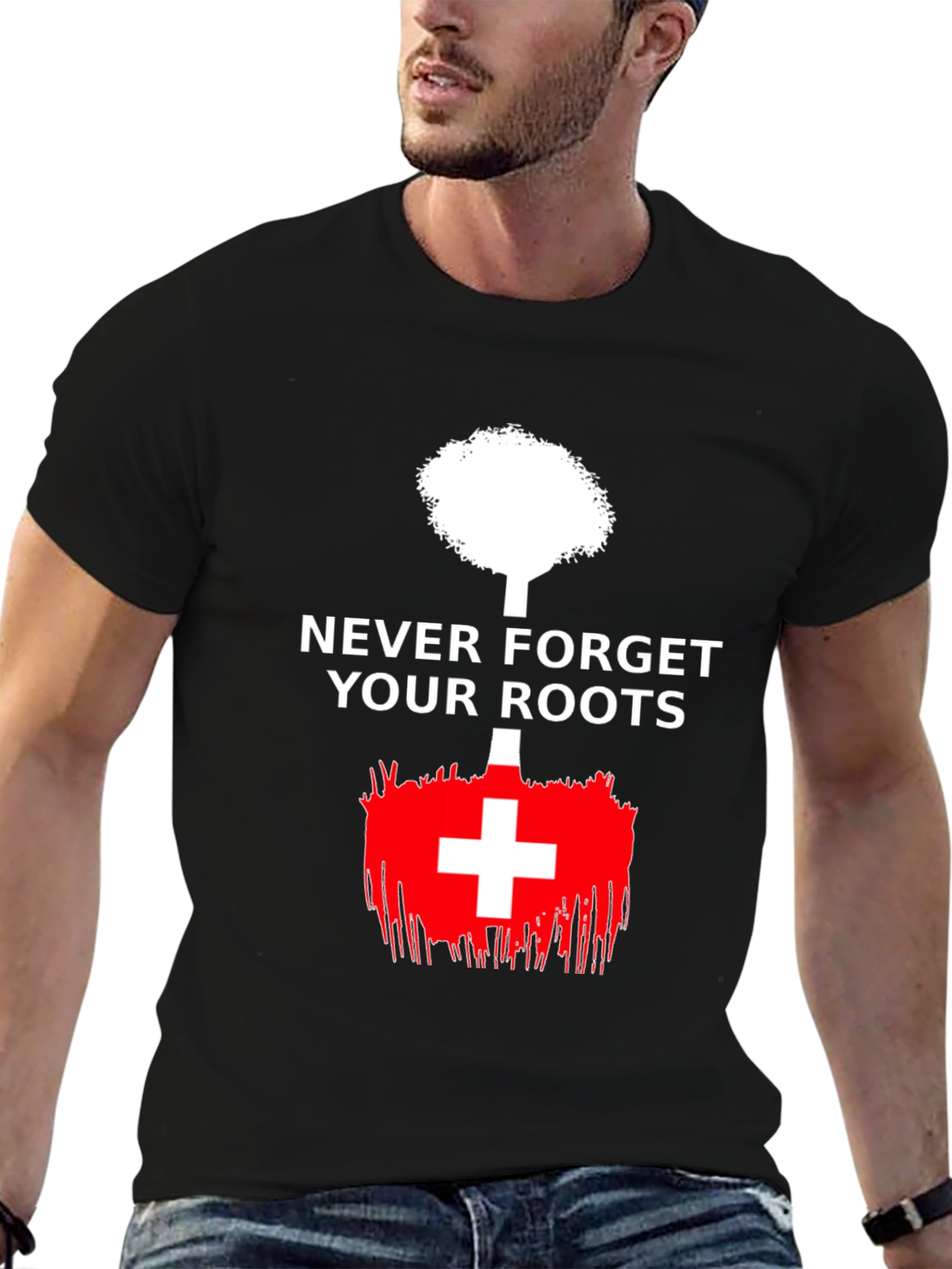 Never Forget Roots Tree Swiss Flag T-Shirt
