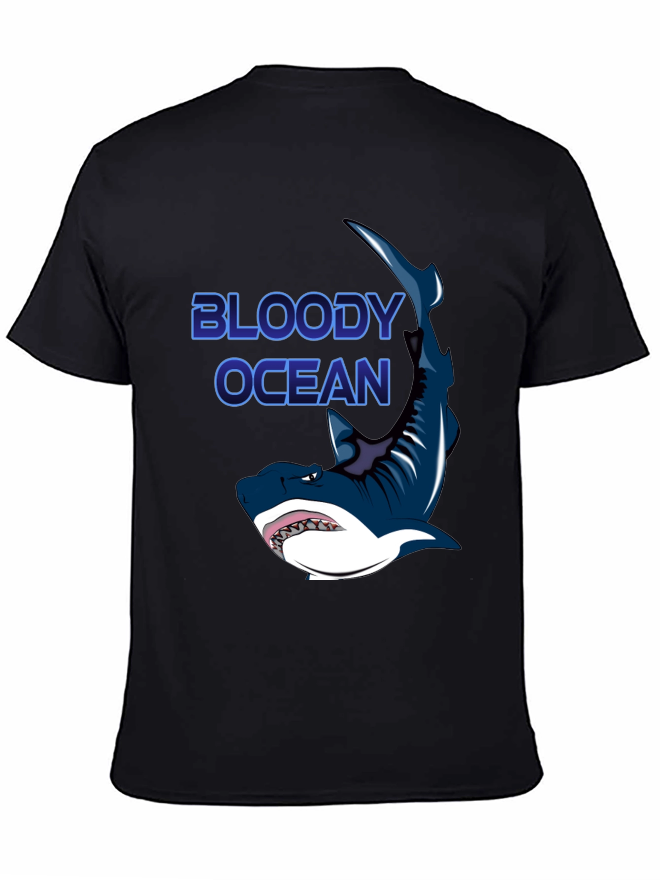 Bloody Ocean Shark Graphic Black T-Shirt